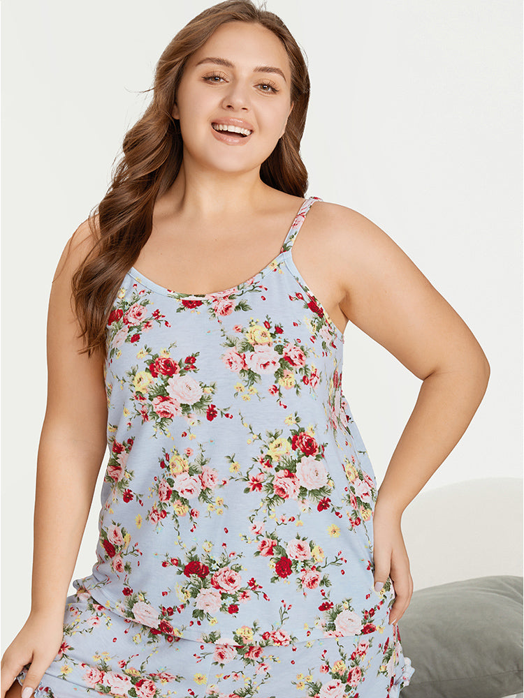 Floral Print Crew Neck Sleep Cami Top