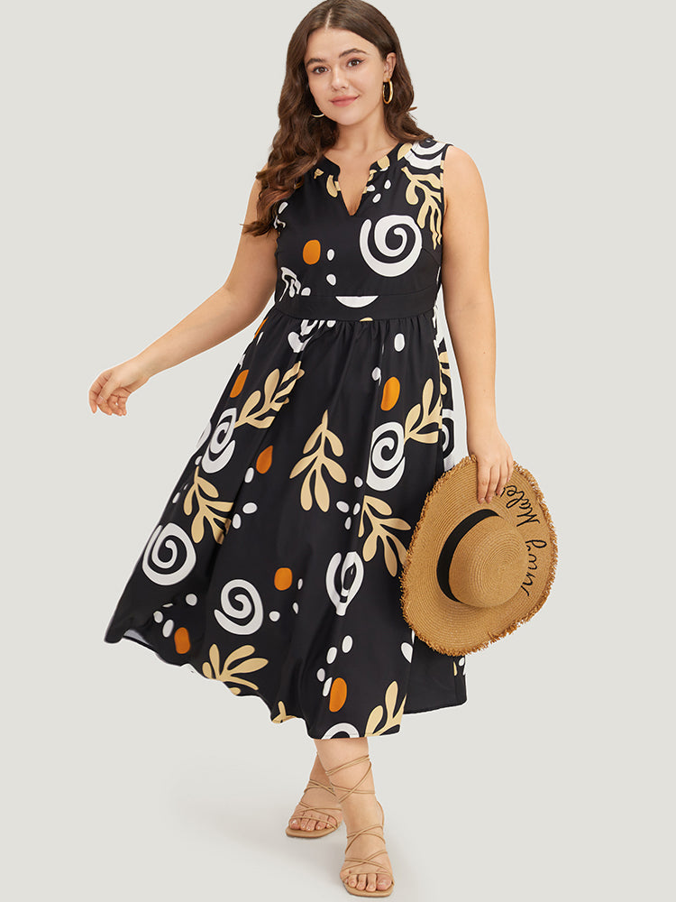 Graphic Print Notched Pocket Tank Dress