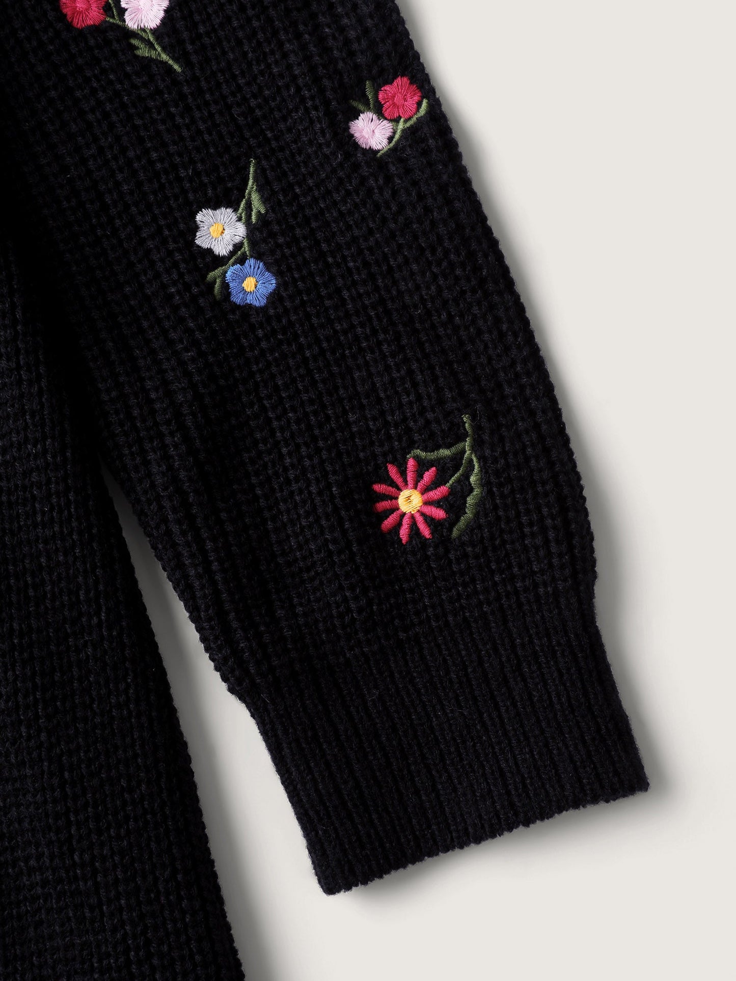 Embroidered Sleeve Stretchy Cinched-Waist Pullover