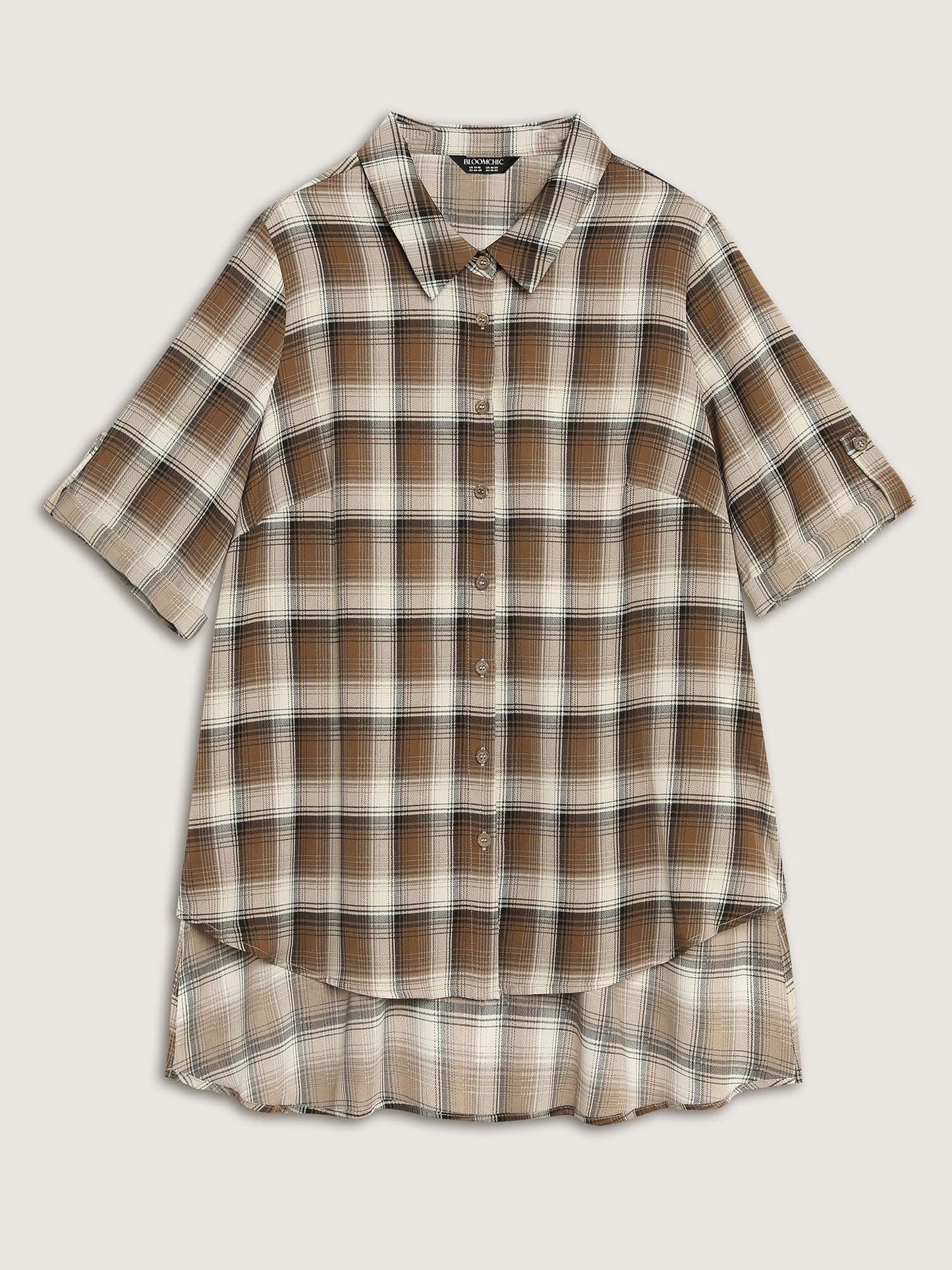 Plaid Pattern Button-Down Tunic Shirt