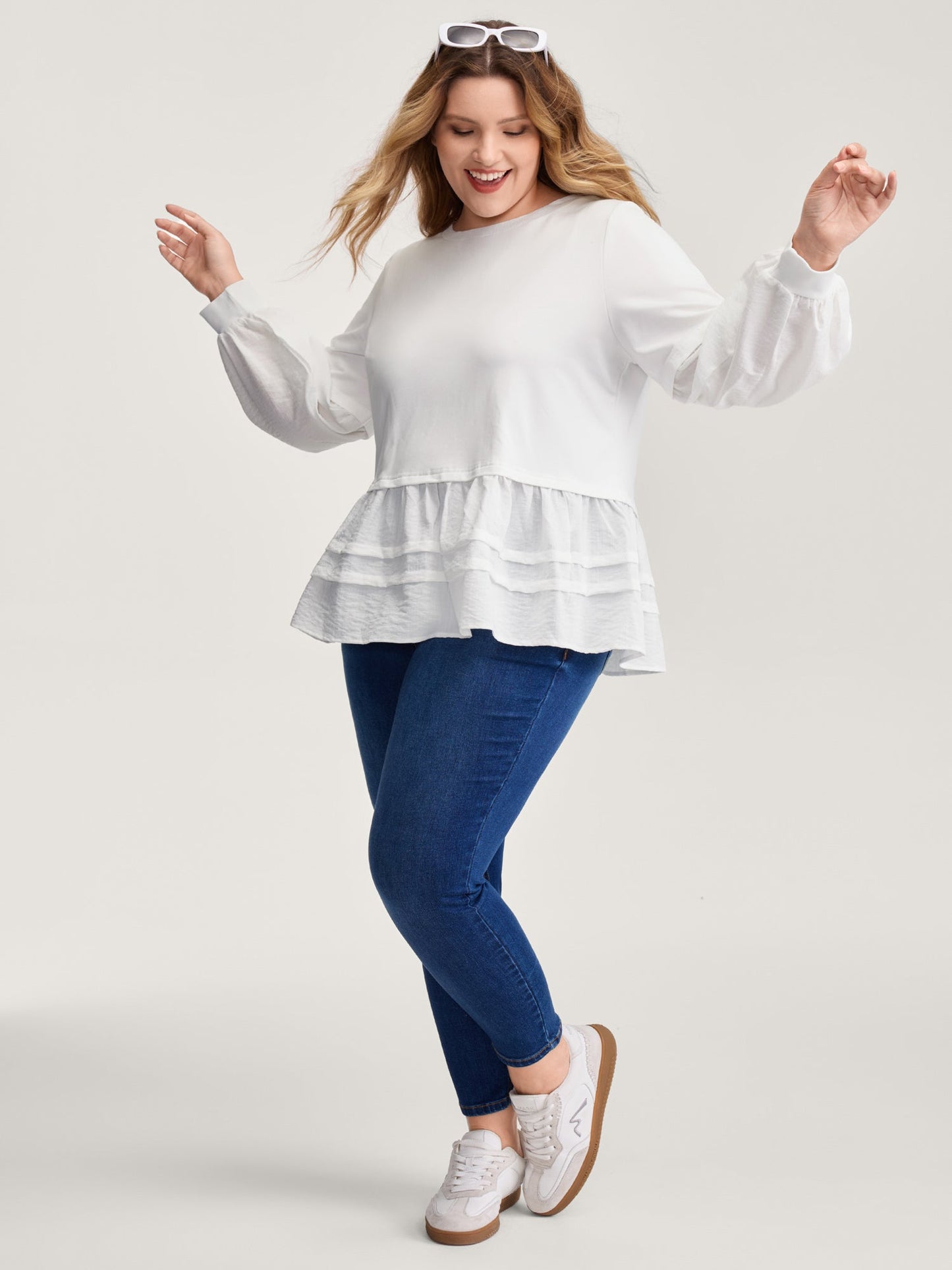 Textured Faux Two-Piece Pleated Sweatshirt