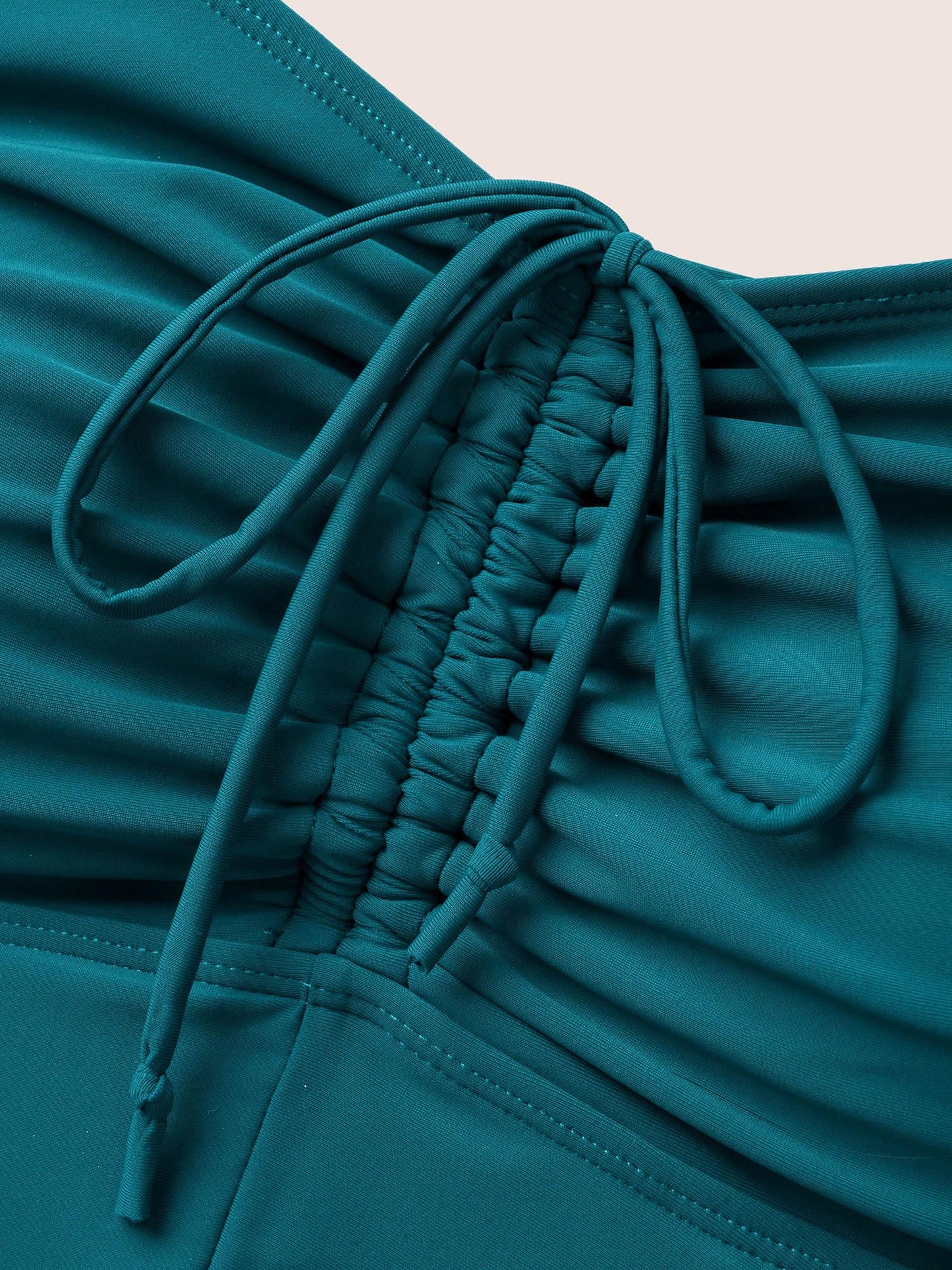 Heart Neckline Drawstring Patchwork Pleated Swim Dress