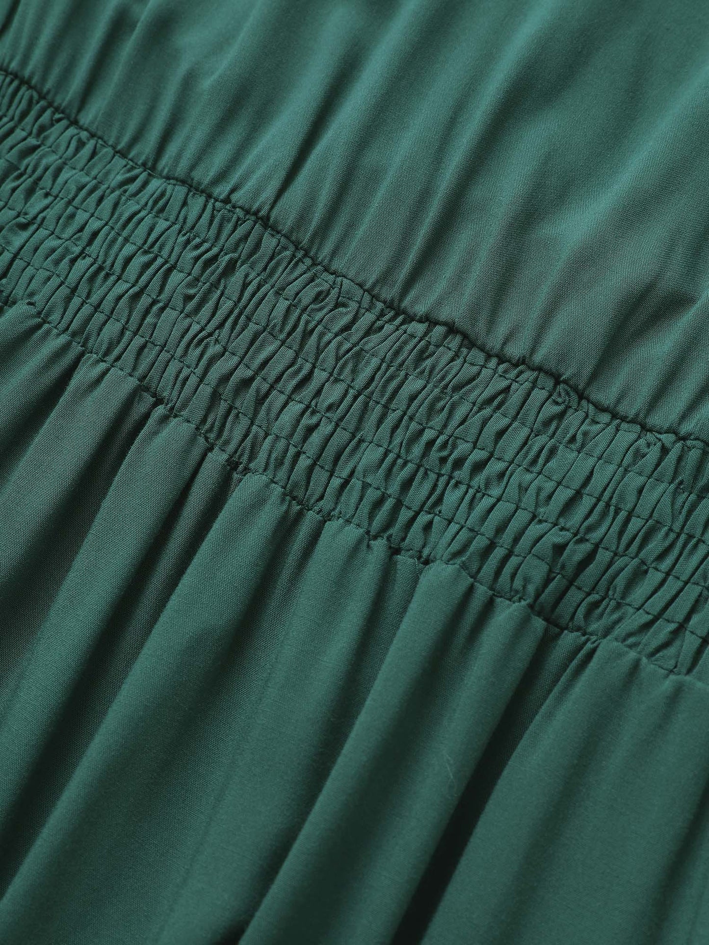 Plain Shirred Notched Pocket Pleated Dress