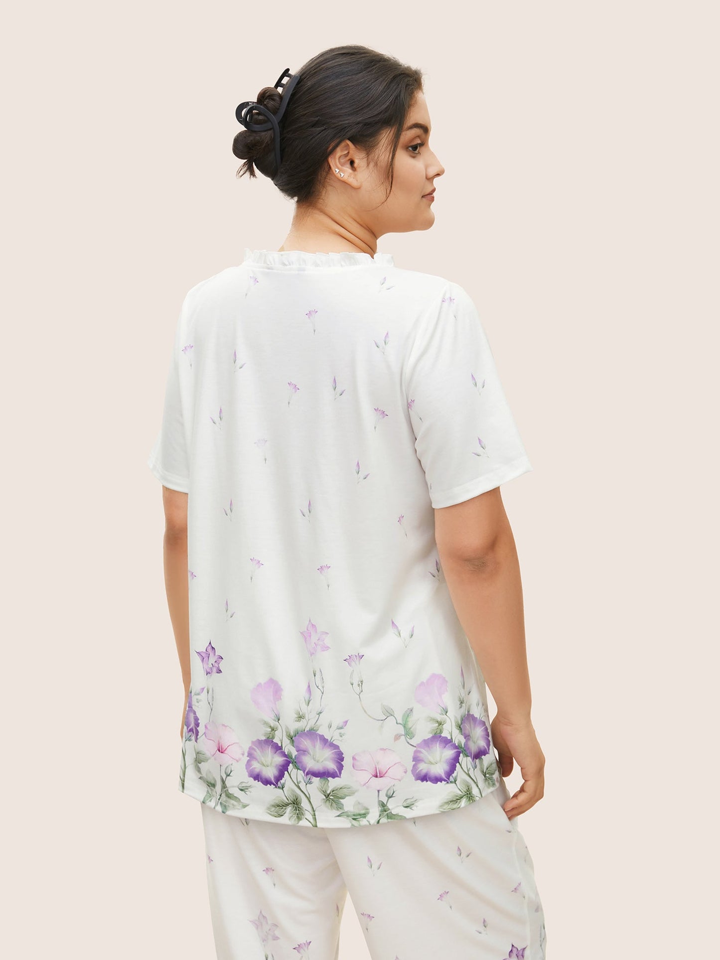 Floral Pleated Button Detail Loungewear Set