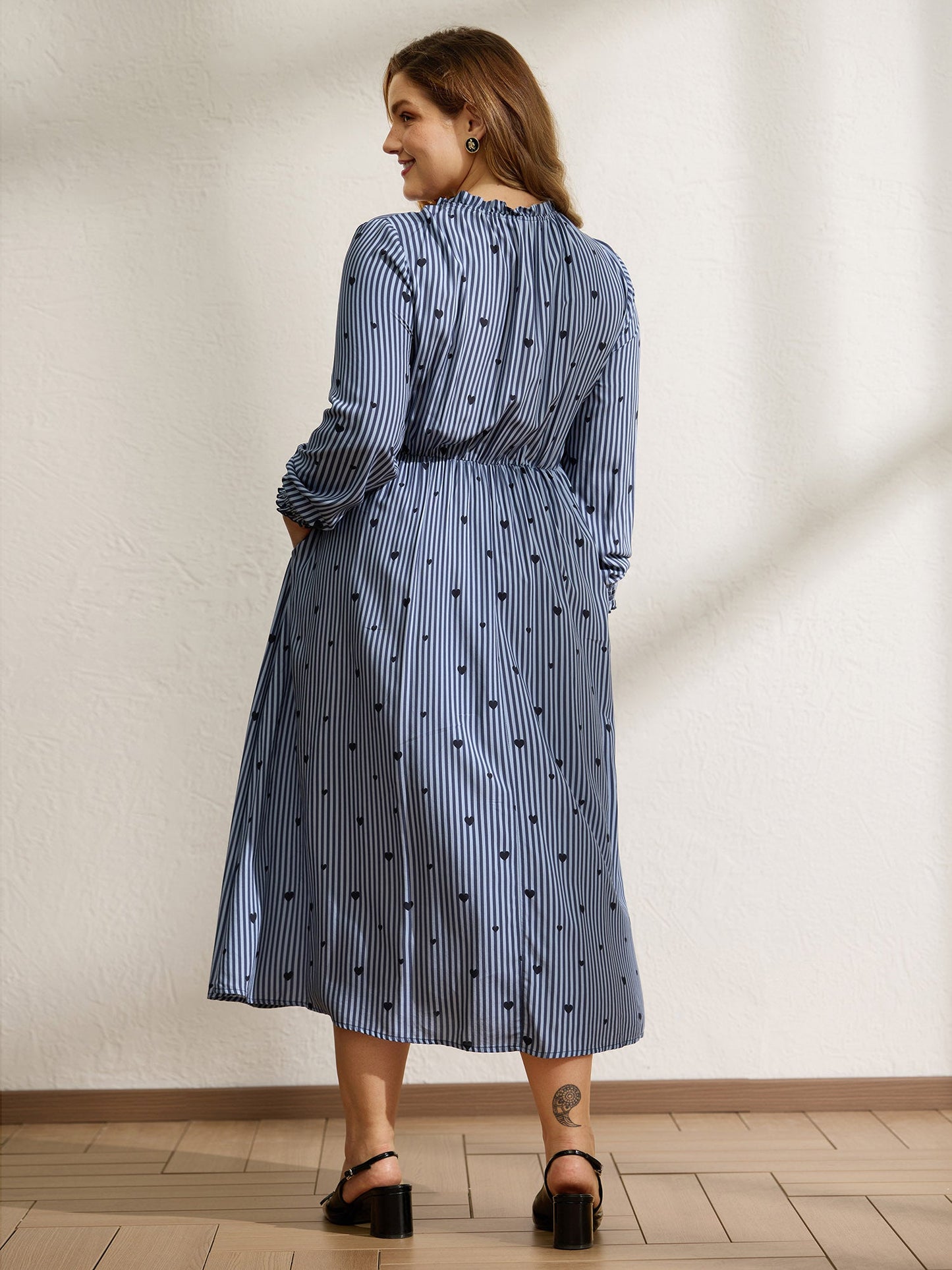 Stripe Hearts Pocket Shirt Maxi Dress