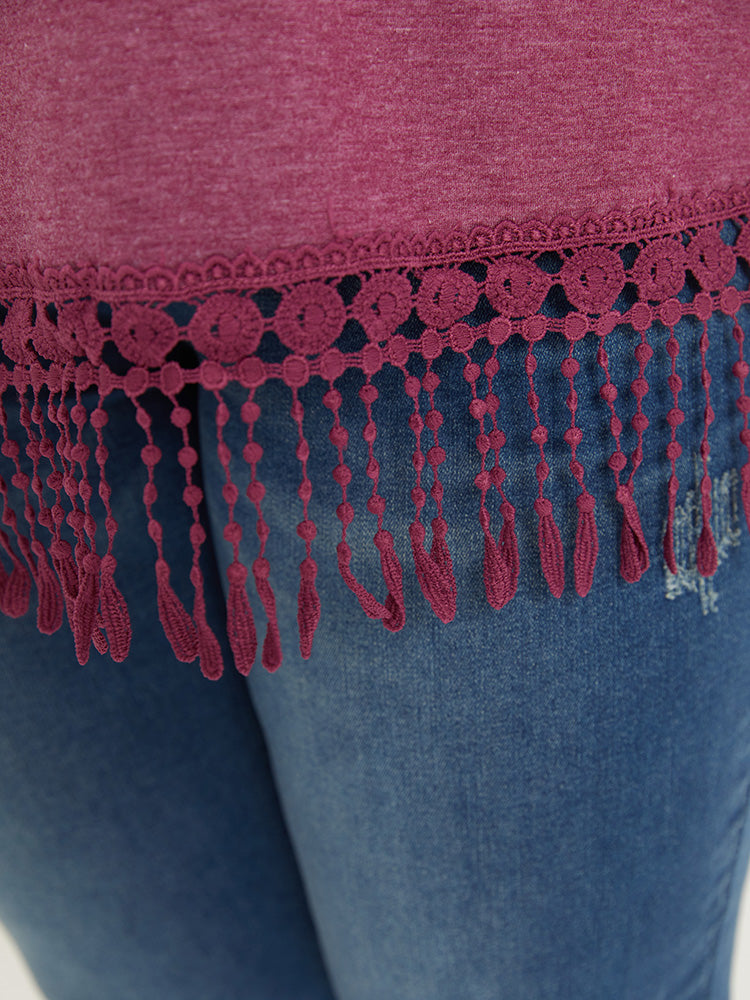 Plain Fringe Trim Batwing Sleeve T-shirt