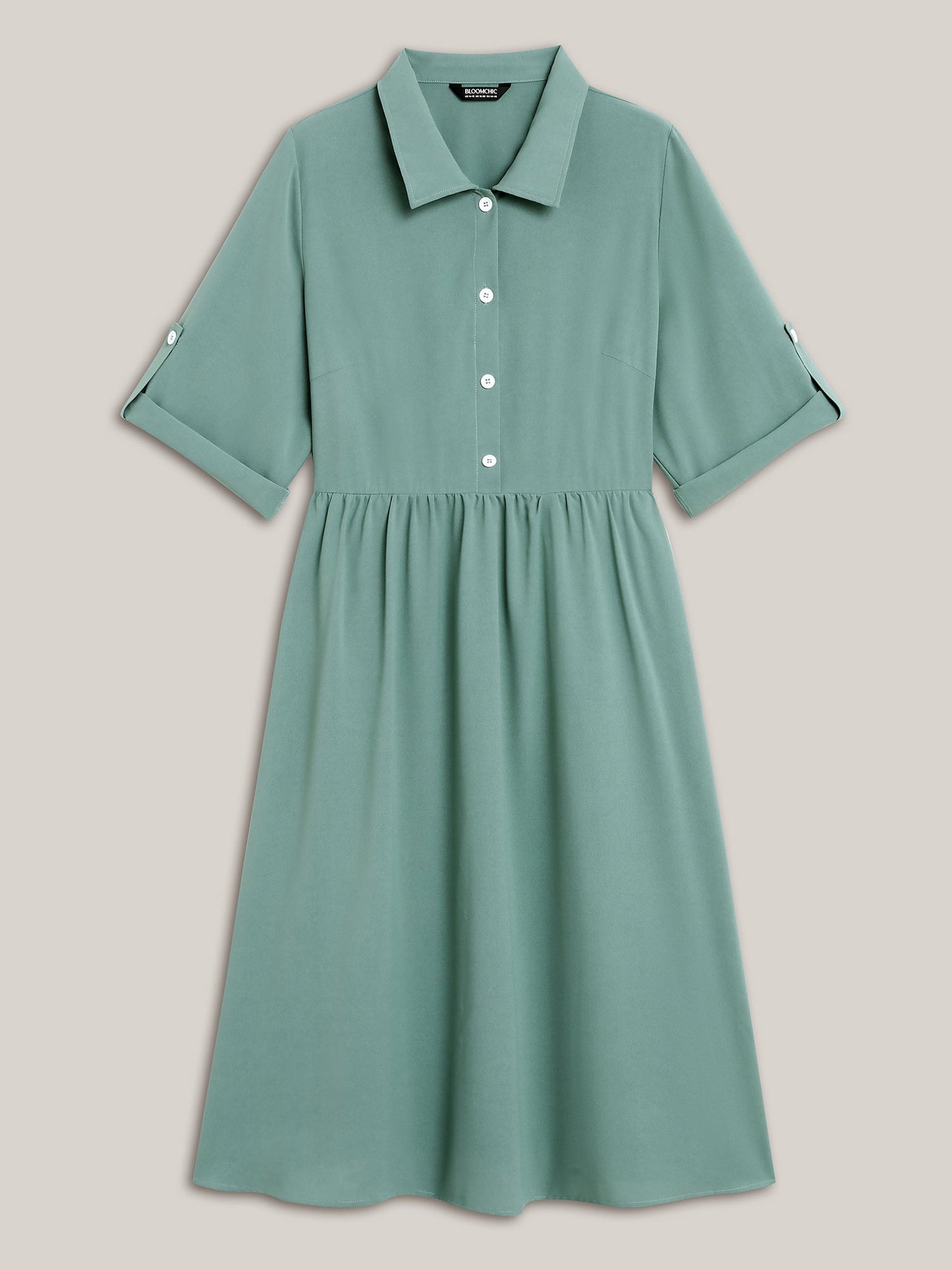 Shirt Collar Front Button Placket Midi Dress