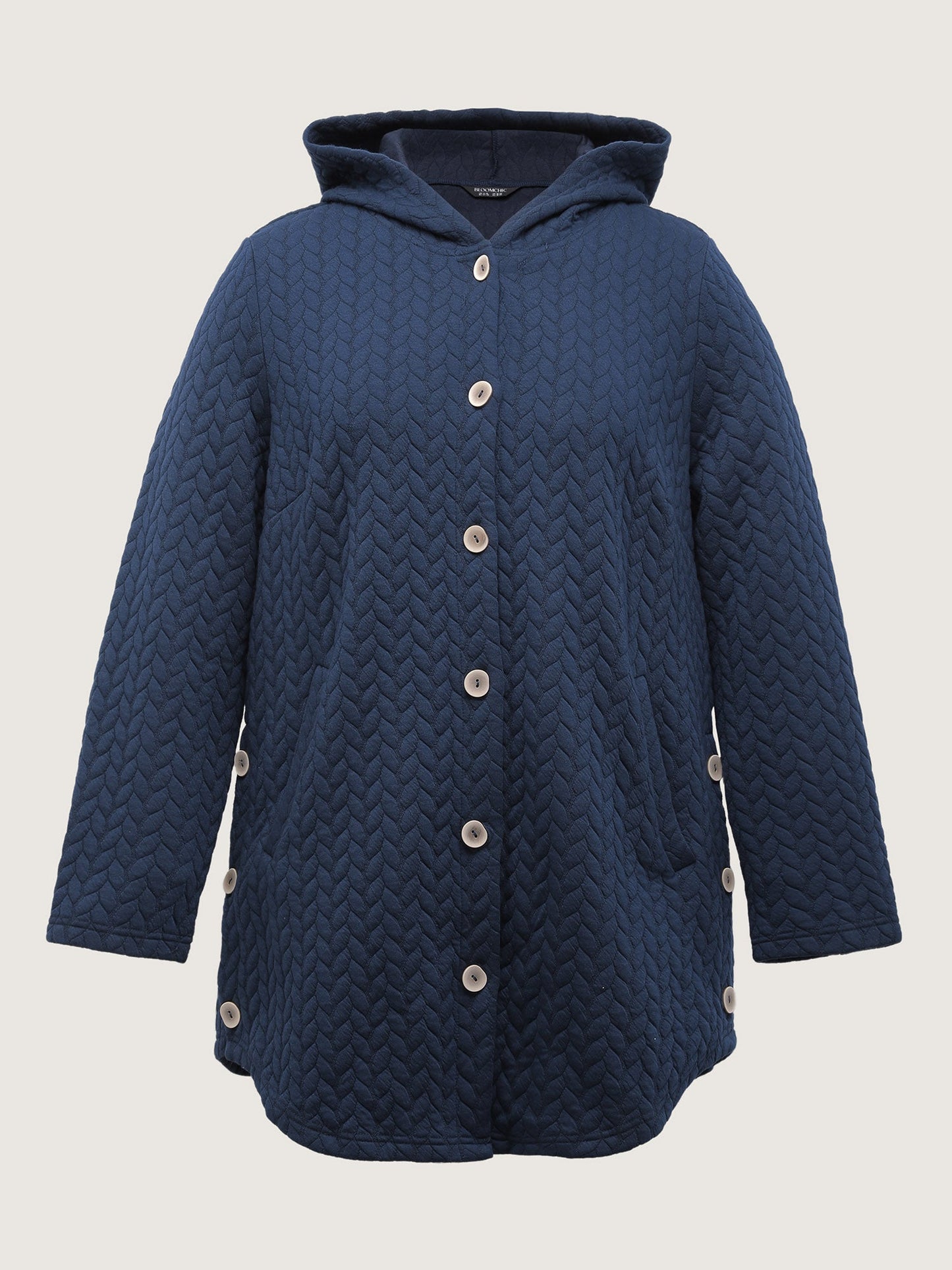 Textured Button-Down Long Jacket