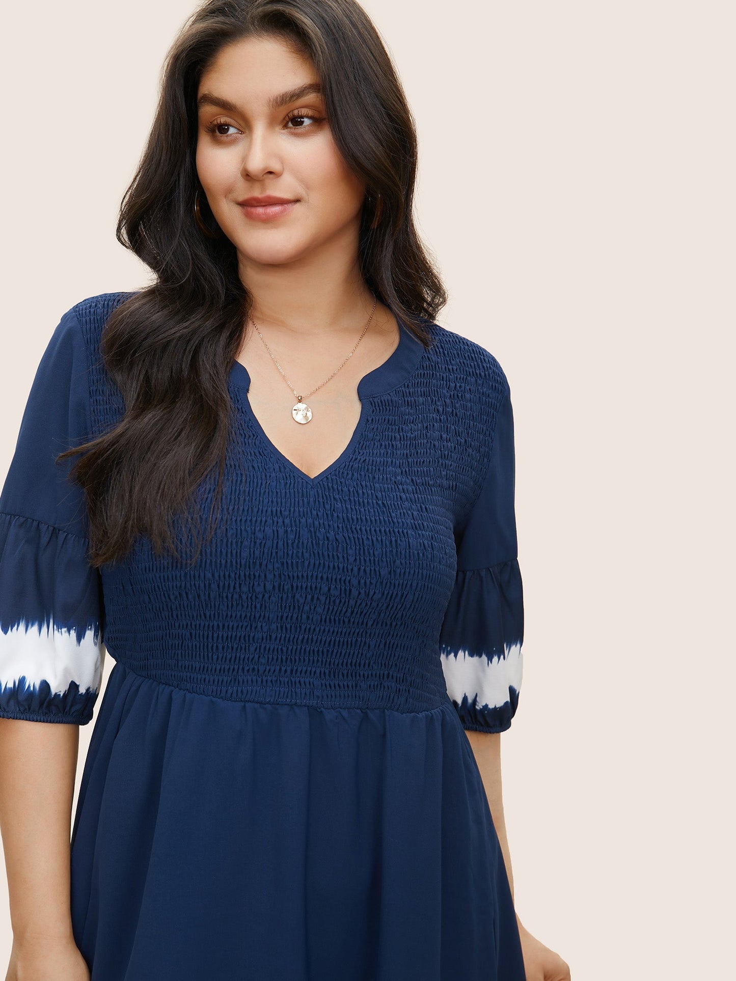 Tie Dye Shirred Pocket Notched Dress