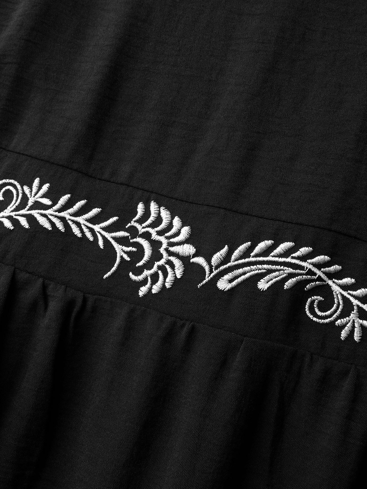 Embroidered Shirred Waist-Defining Maxi Dress
