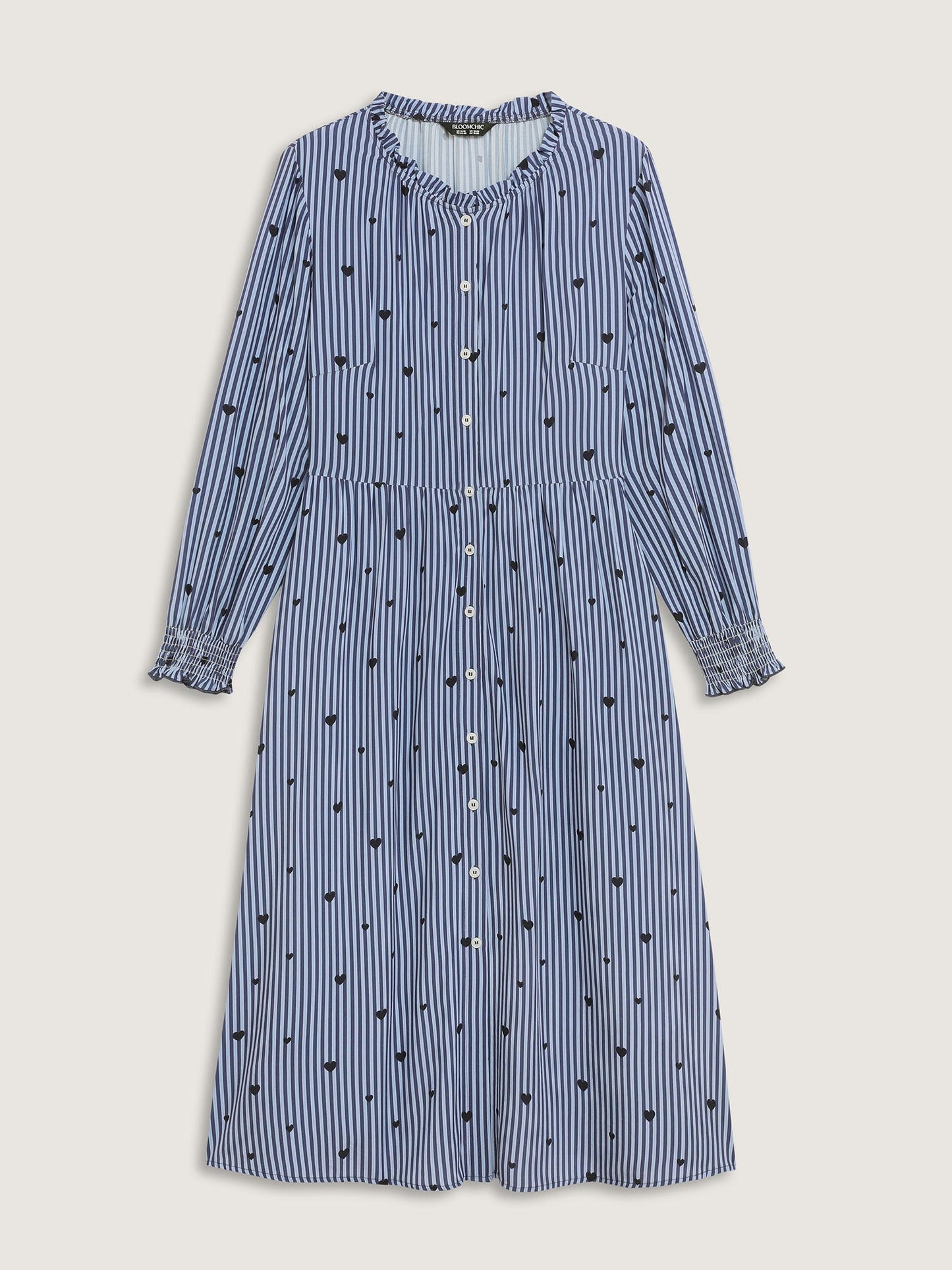 Stripe Hearts Pocket Shirt Maxi Dress