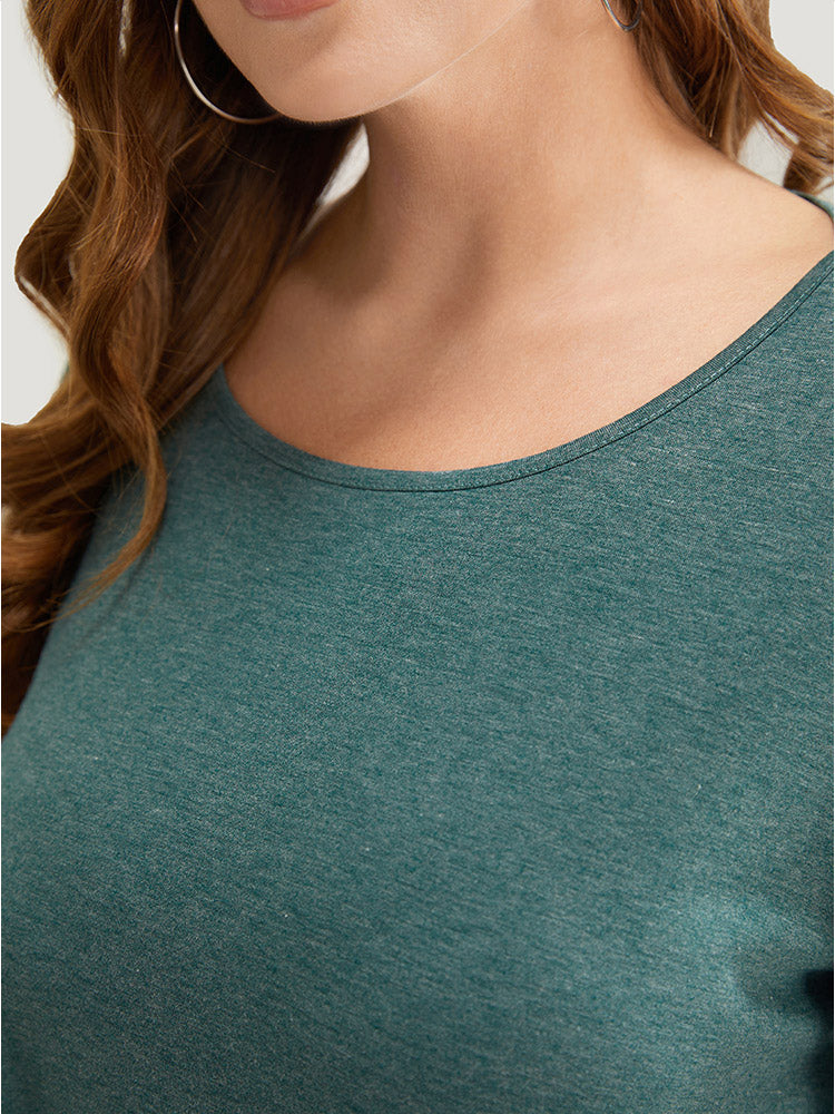 Solid Asymmetrical Hem Button Detail Ruffles T-shirt