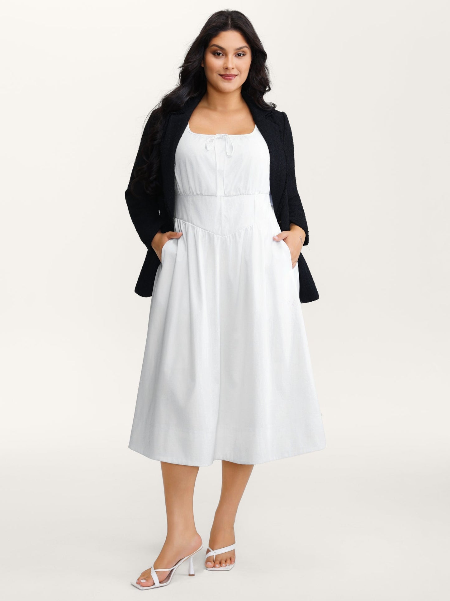 Triangular Cinched-Waist A-Line Midi Dress