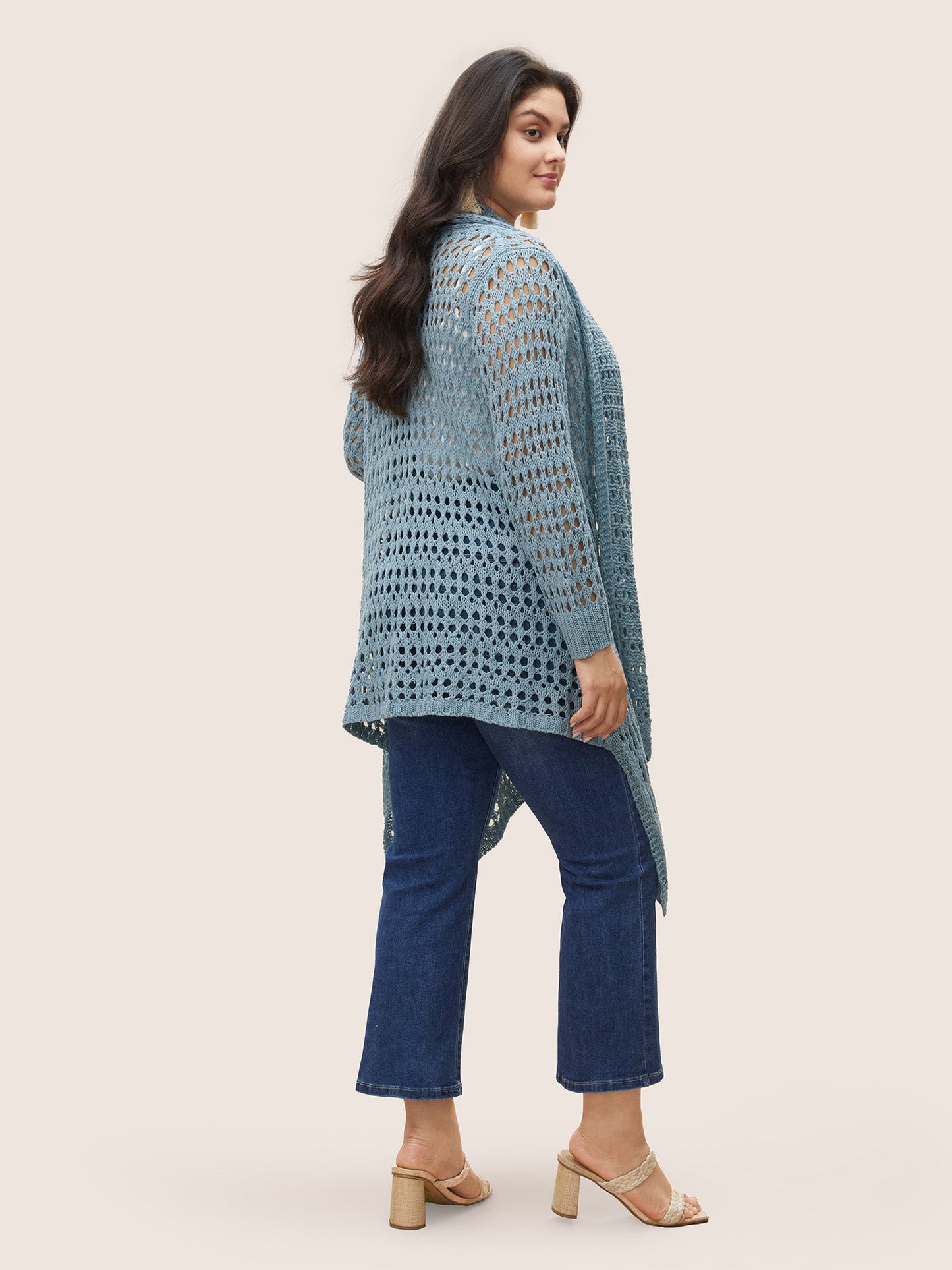 Plain Texture Cut Out Asymmetrical Hem Cardigan