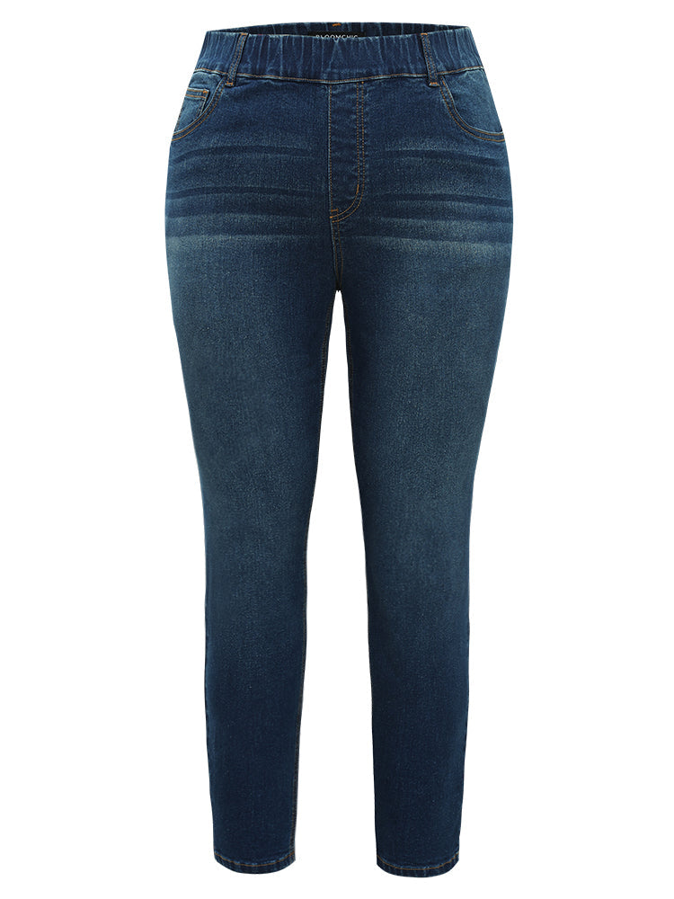 Dark Wash Skinny Elastic Waist Jeans