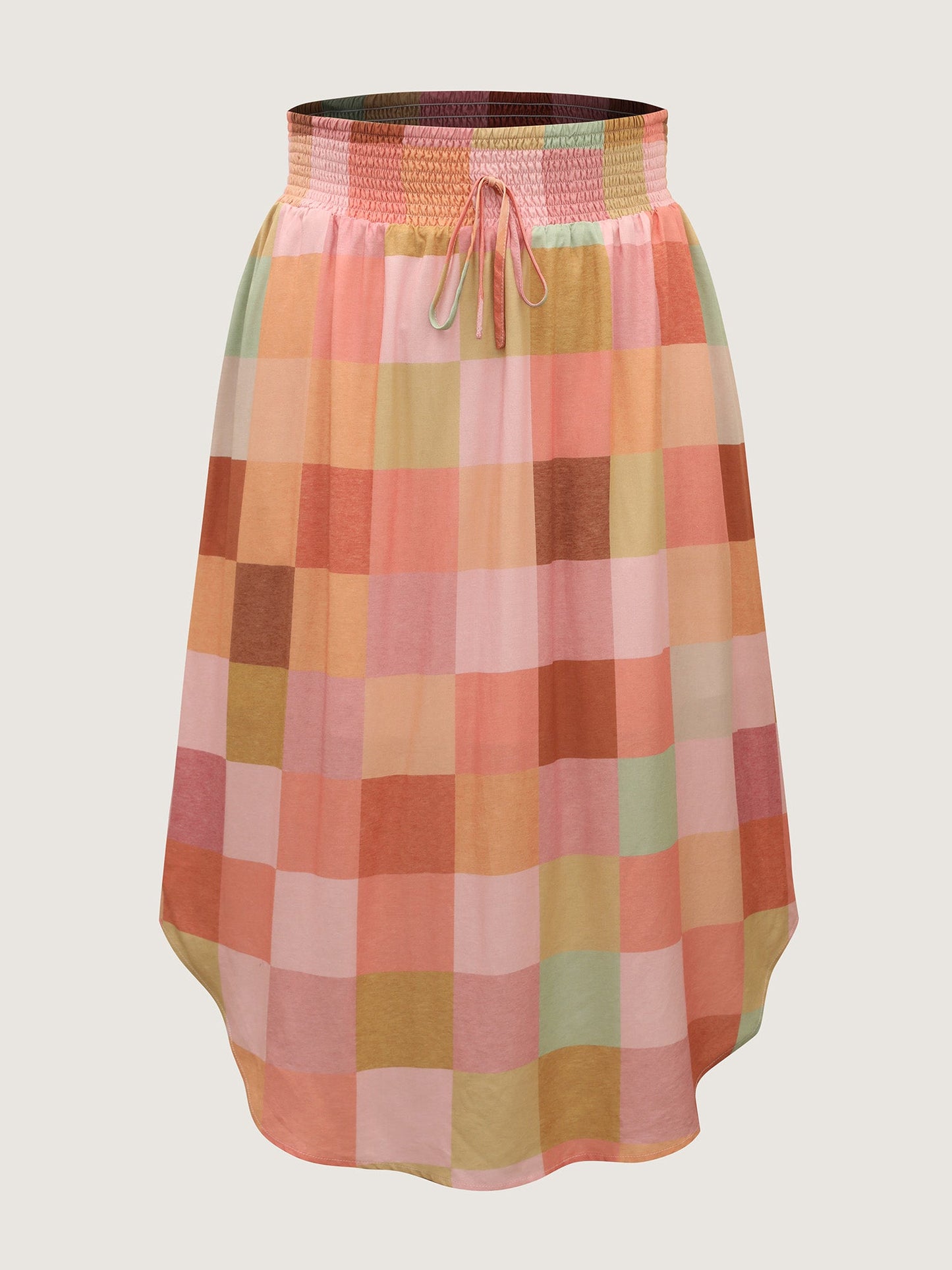 Colorful Patchwork Shirred Waist Midi Skirt