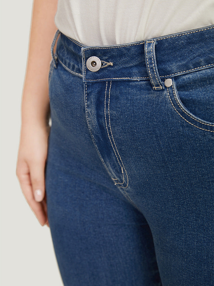 Pearl Beaded Patchwork Medium Wash Jeans