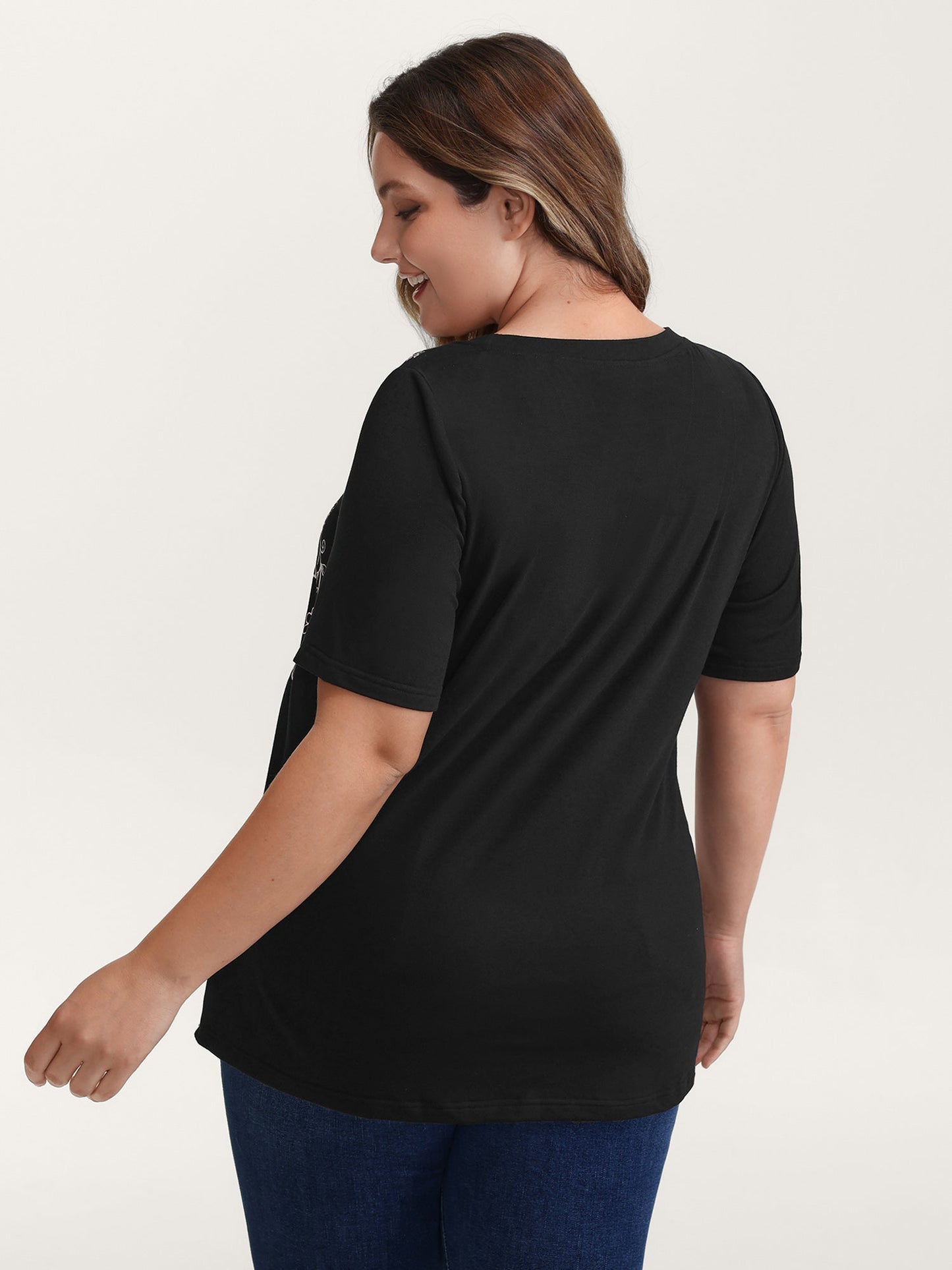 Floral Print Stretchy Round Neck T-Shirt