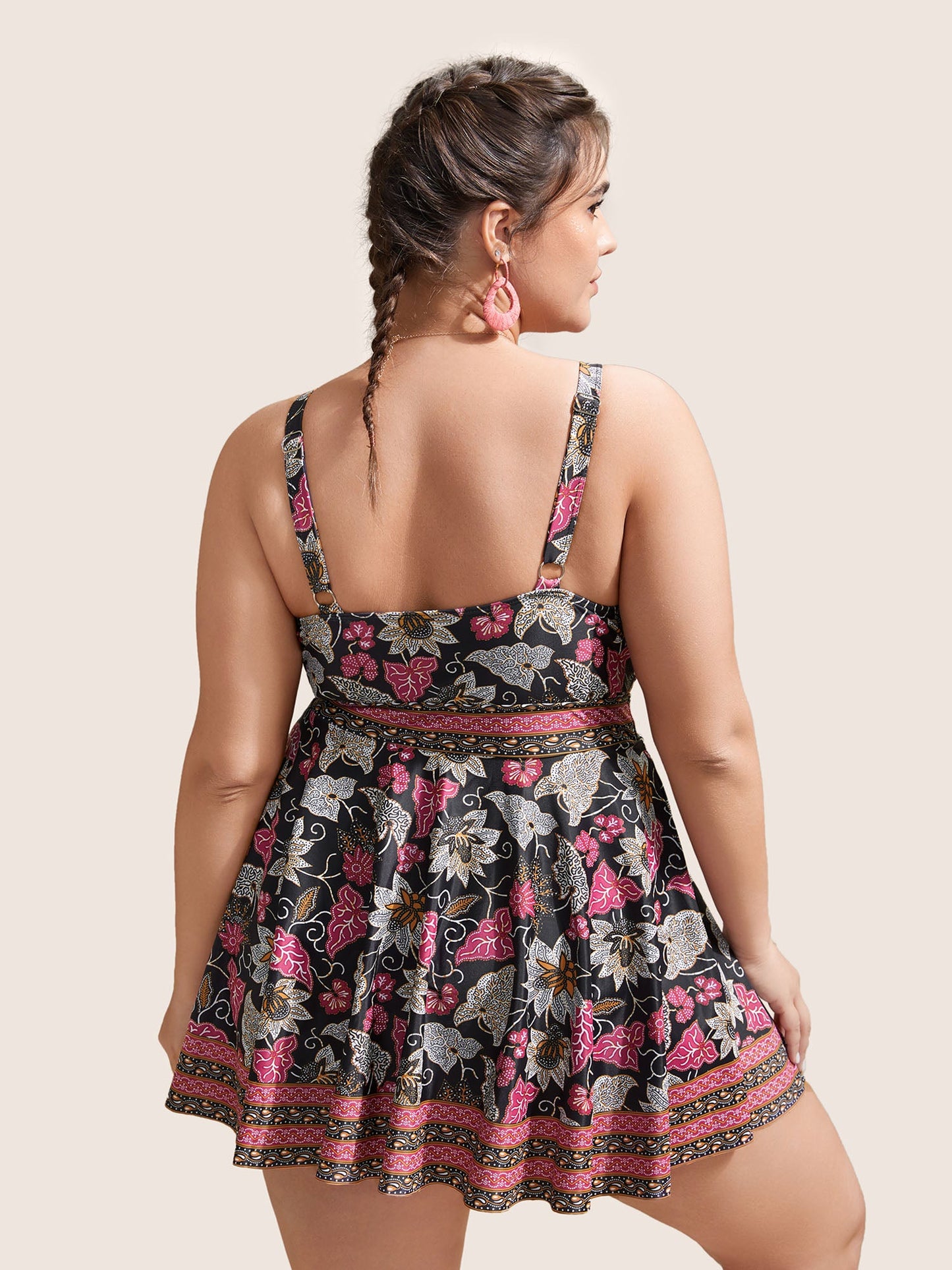 Bandana Print Overlap Collar Swim Dress