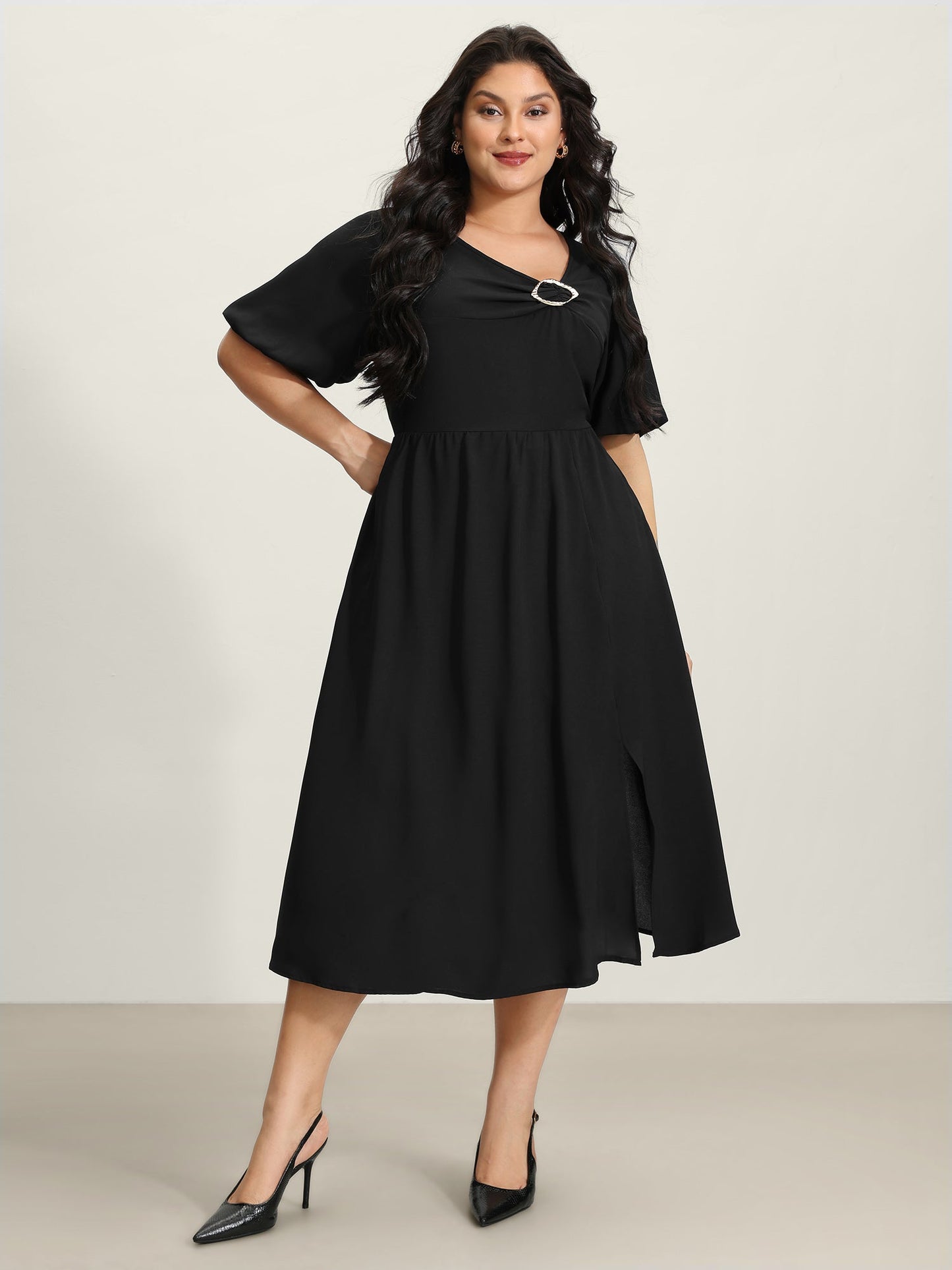 Metal Detail Asymmetrical Neckline Maxi Dress