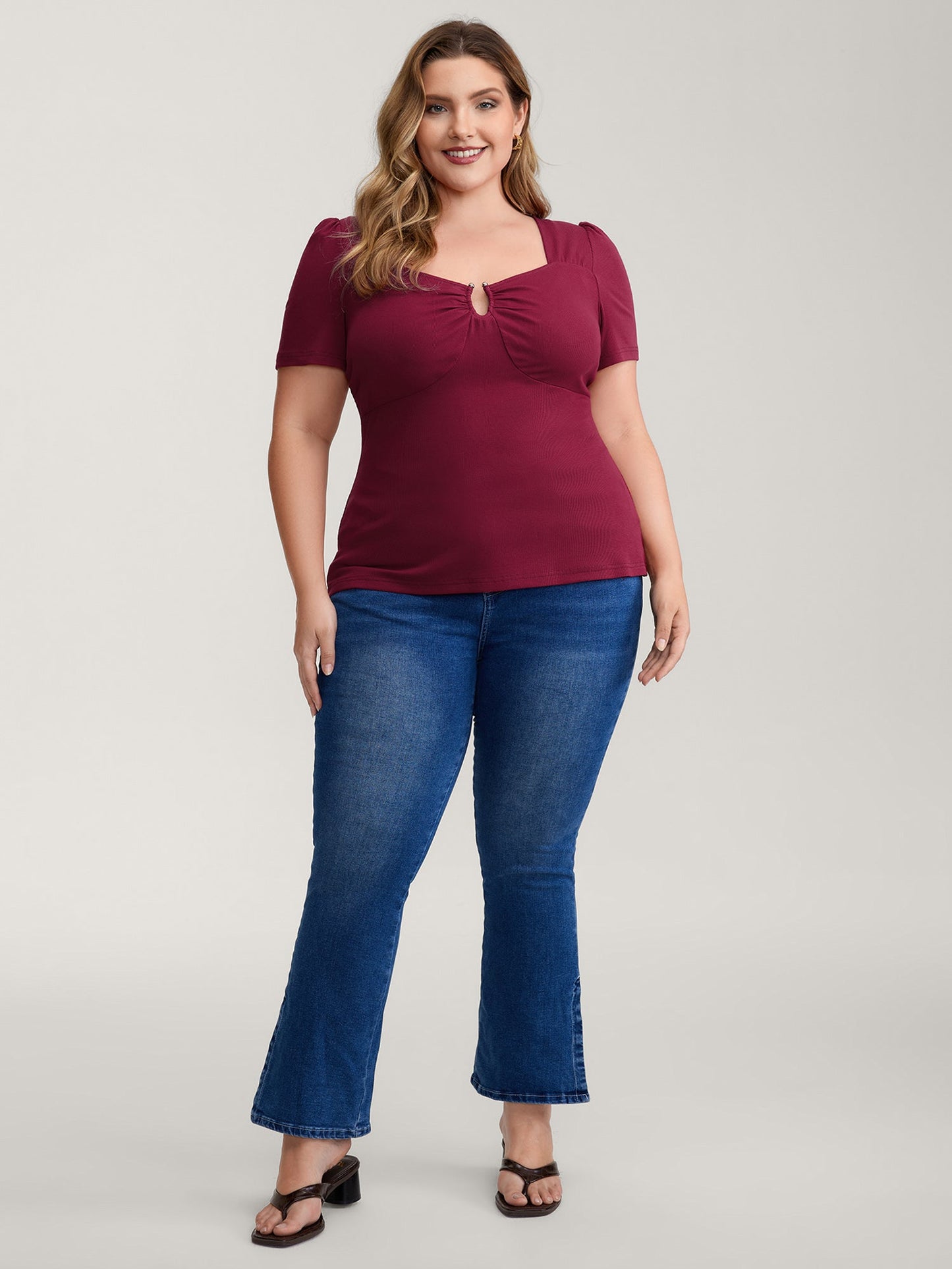 Ruched Stretchy Fitted Solid T-Shirt