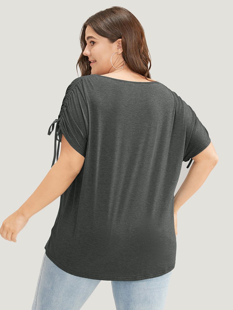 Solid Drawstring Dolman Sleeve T-shirt