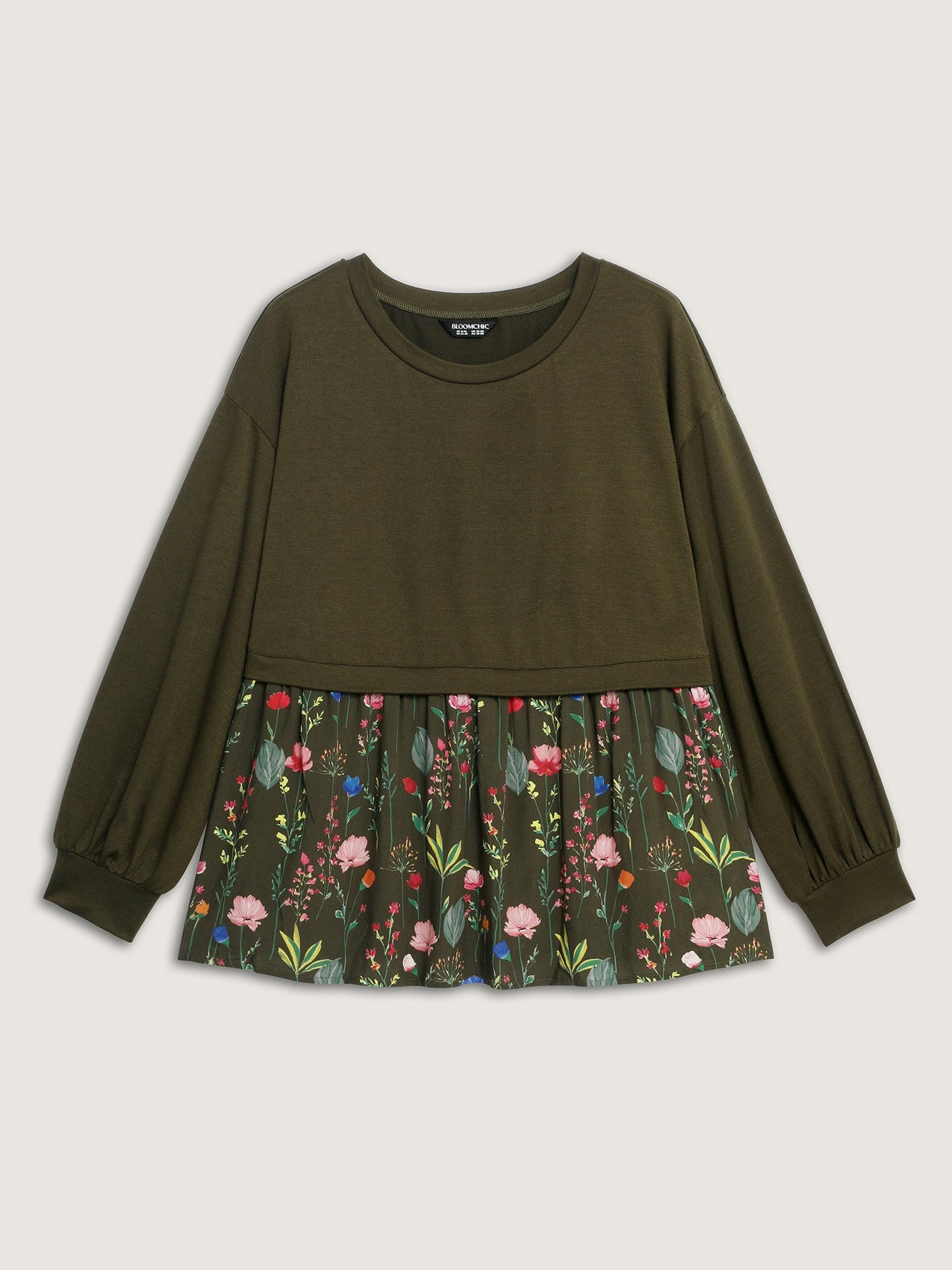 Rayon Floral Print Contrast Sweatshirt