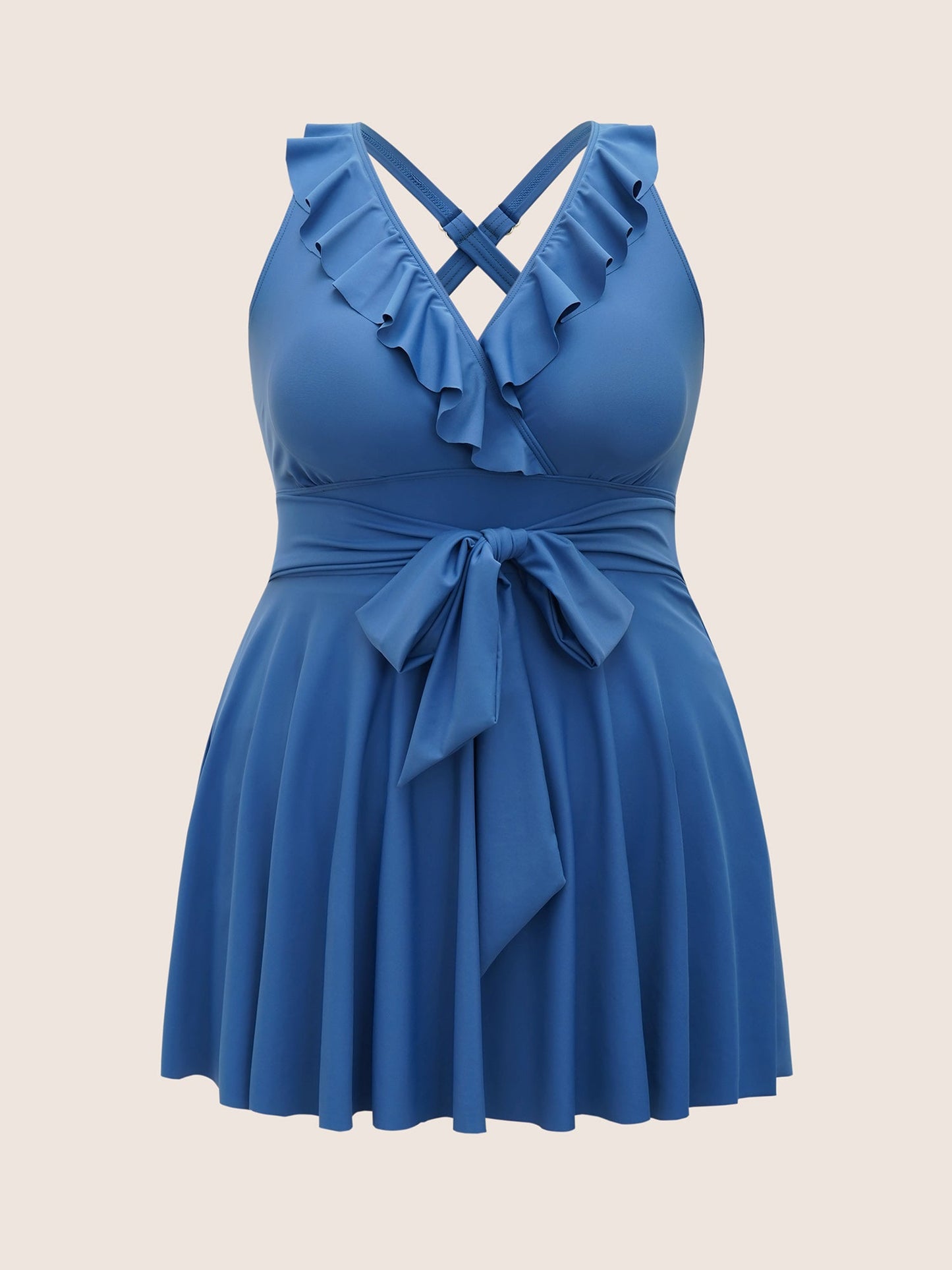Solid Ruffle Trim Tie Knot Swim Dress