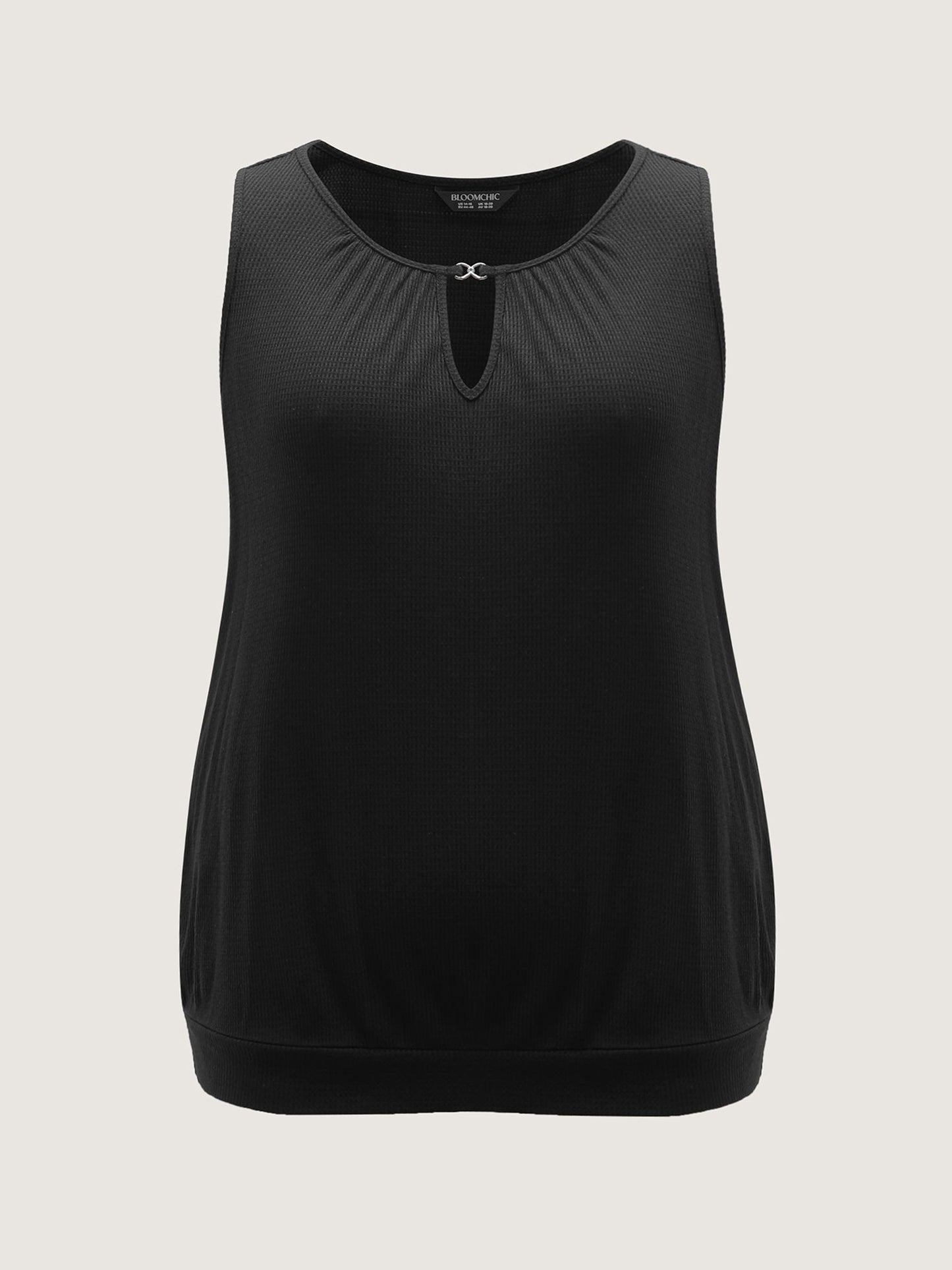 Waffle Grid Neck Cut-Out Tank Top