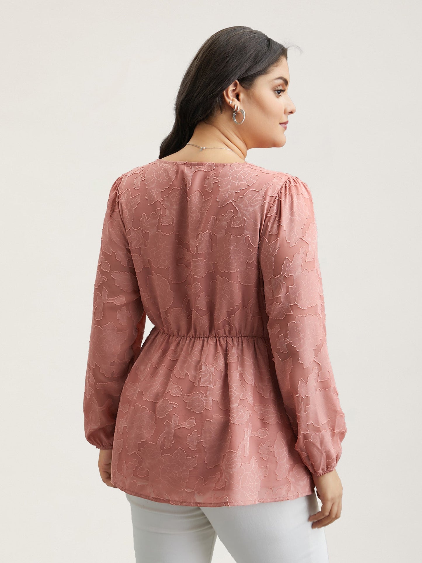 Textured Waist-Cinched Lined Button Shirt