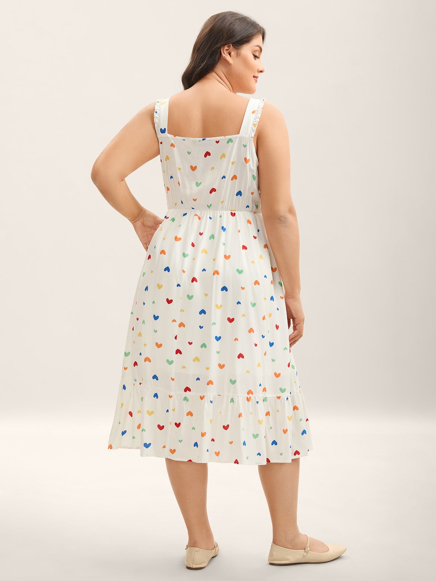 Colorful Hearts Print Pockets Midi Dress