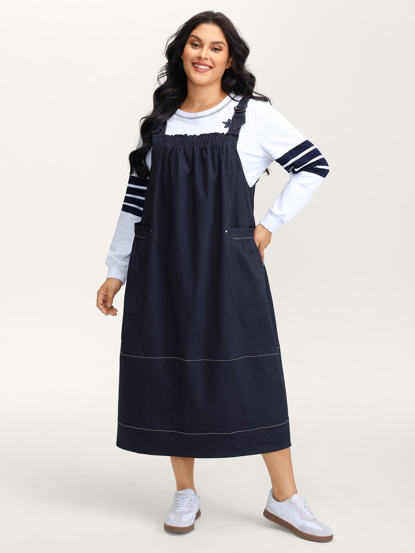 Pure Cotton Overall Adjustable Midi Dress