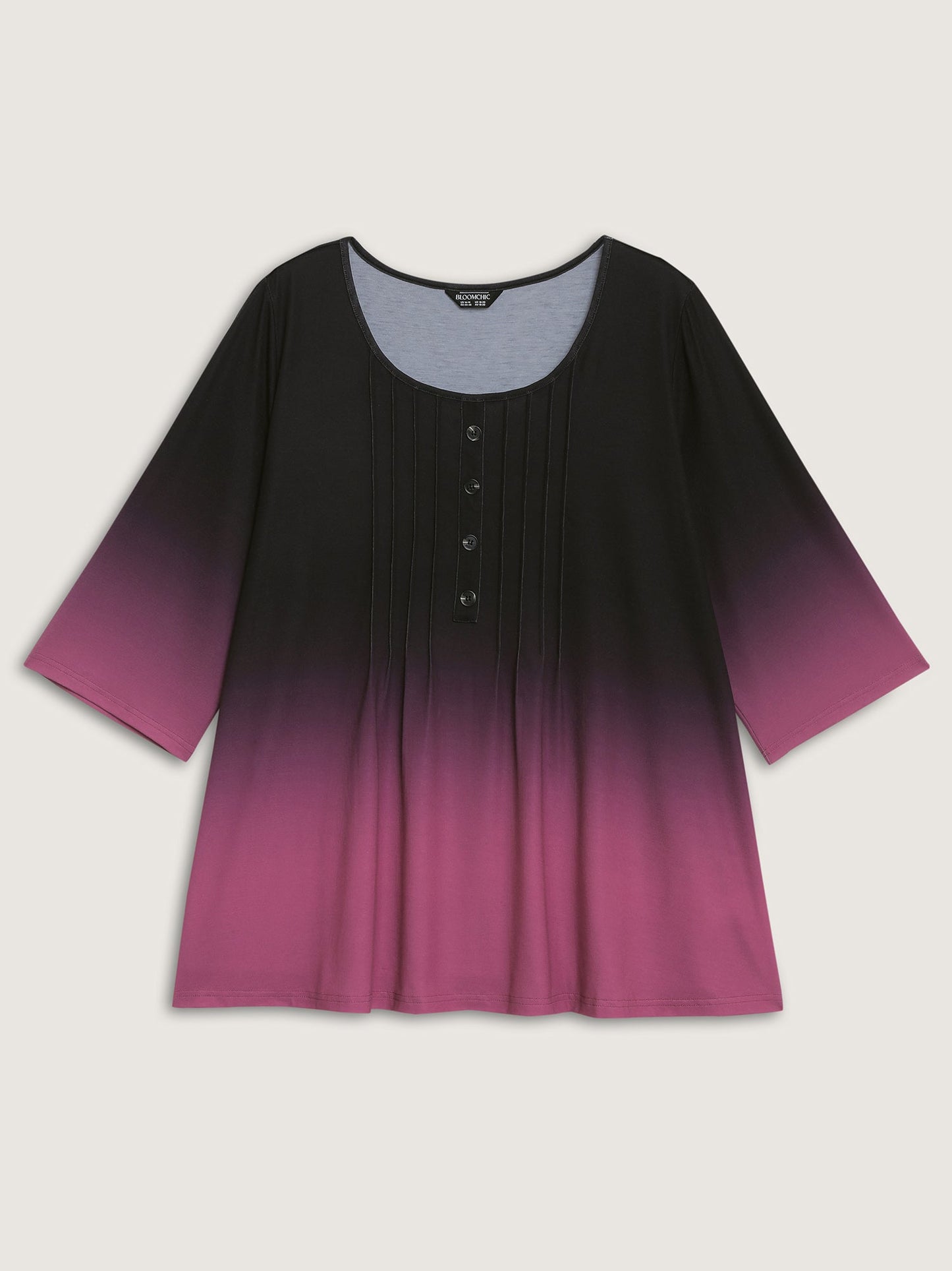 Color Gradient Pleated Button T-Shirt