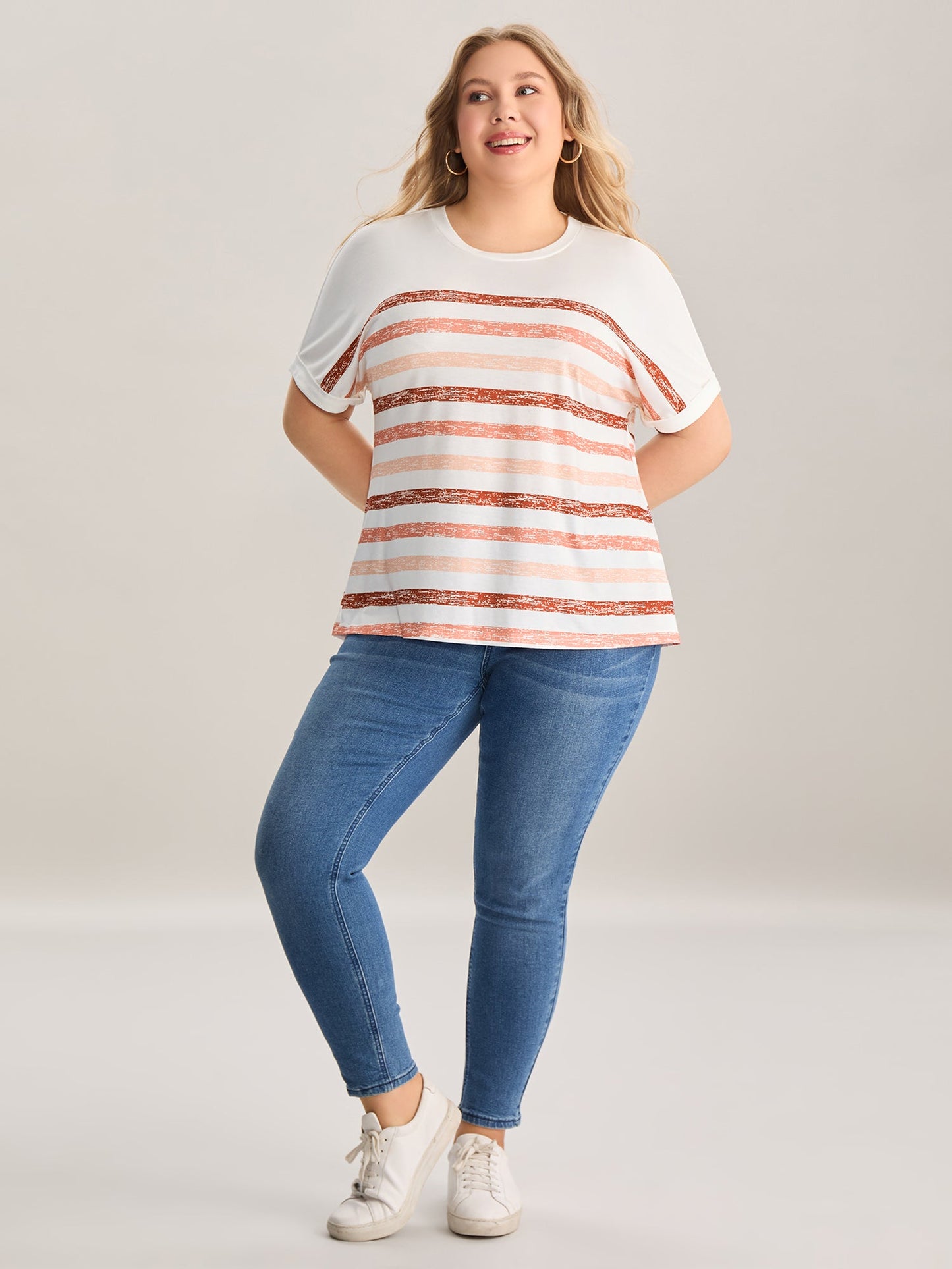 Colorful Stripes Stretchy Crewneck T-Shirt