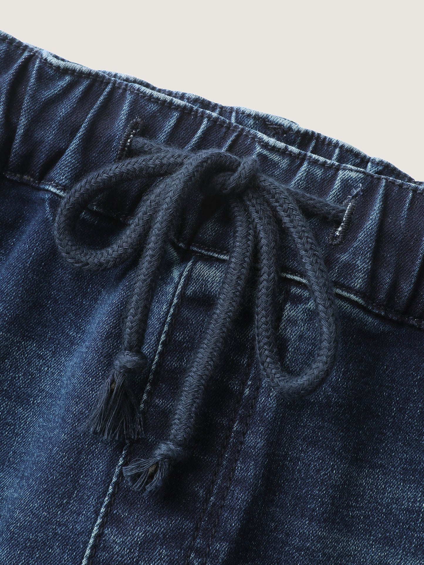 Vintage Wash Rubber Waist Straight-Leg Jeans