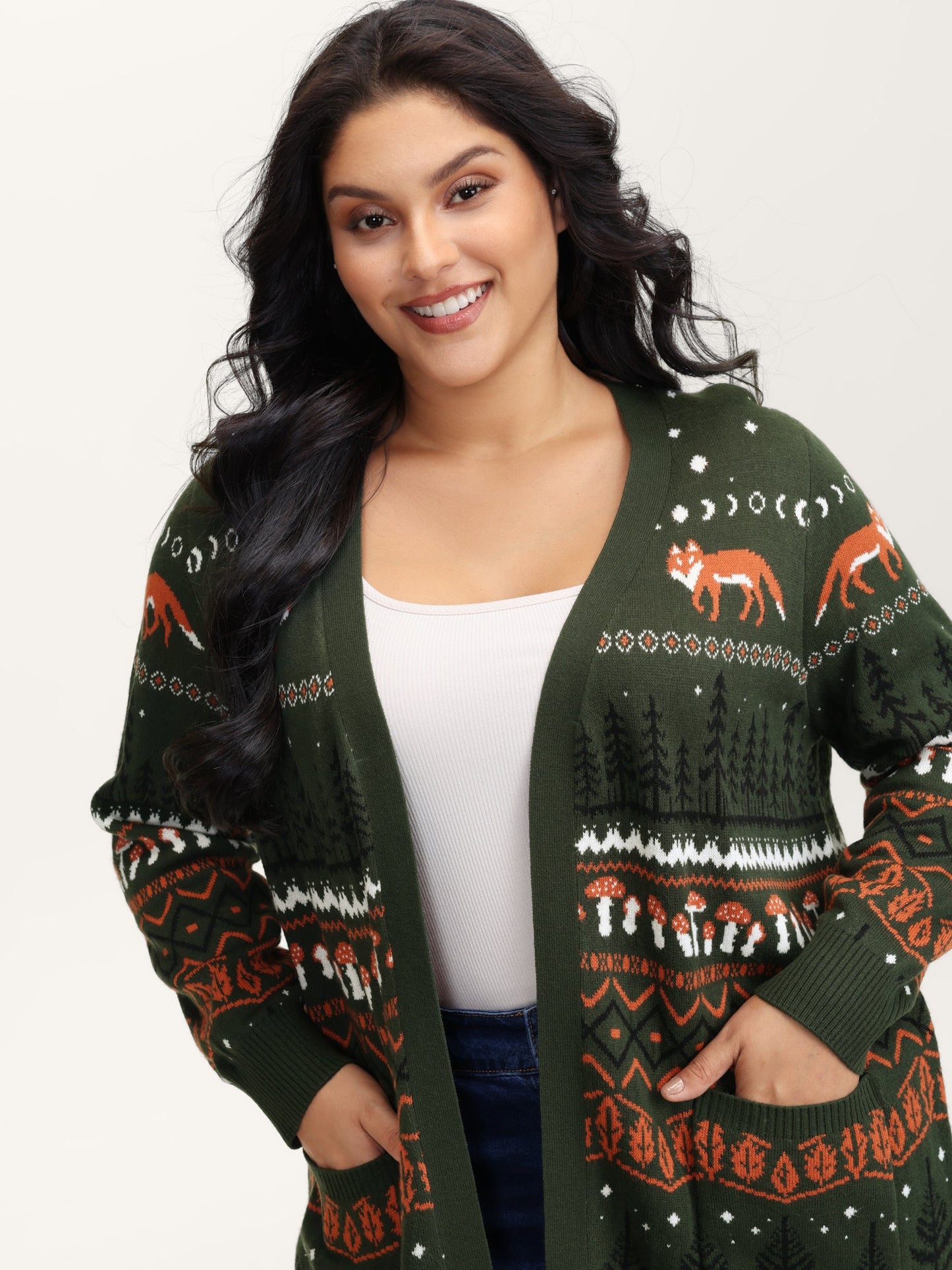 Fox in Forest Contrast Knit Cardigan