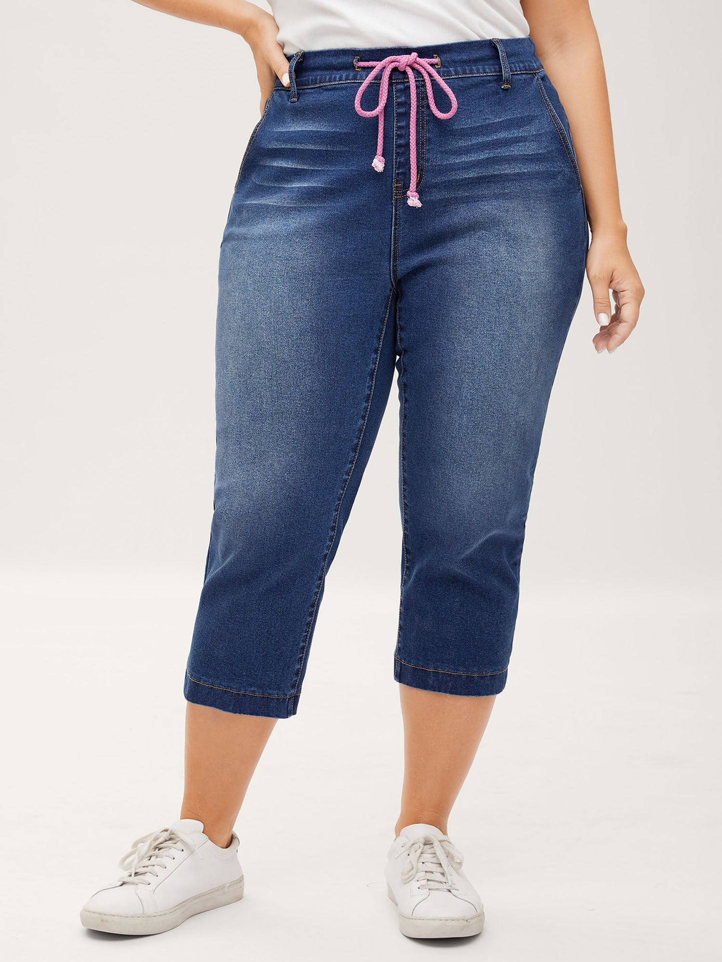 Pull-On Drawstring Waist Crop Jeans