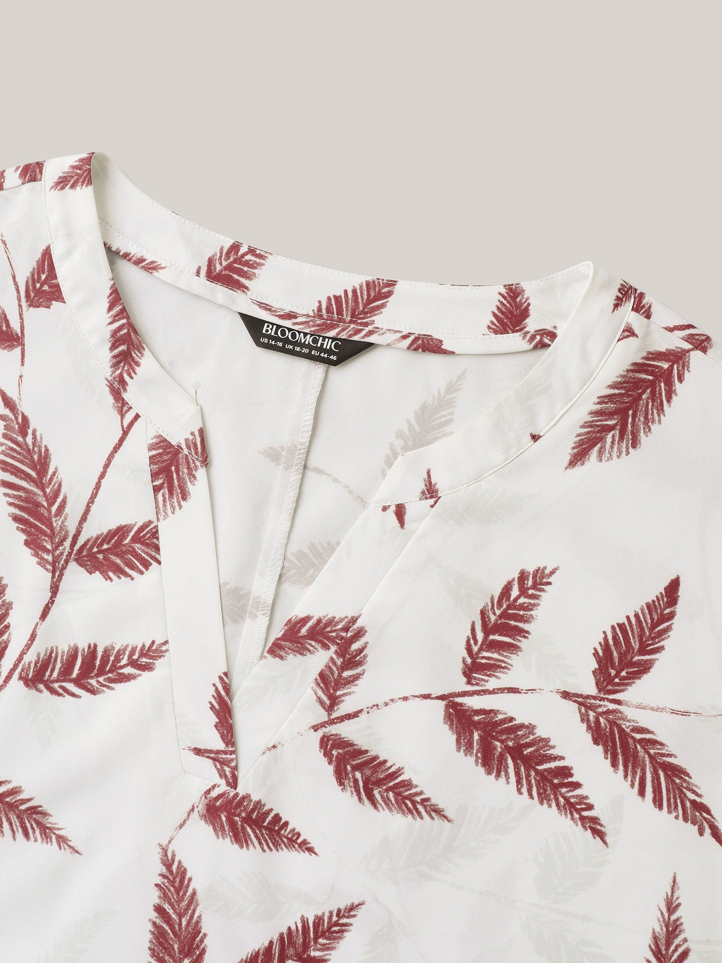 Leaf Print Notched Collar Blouse