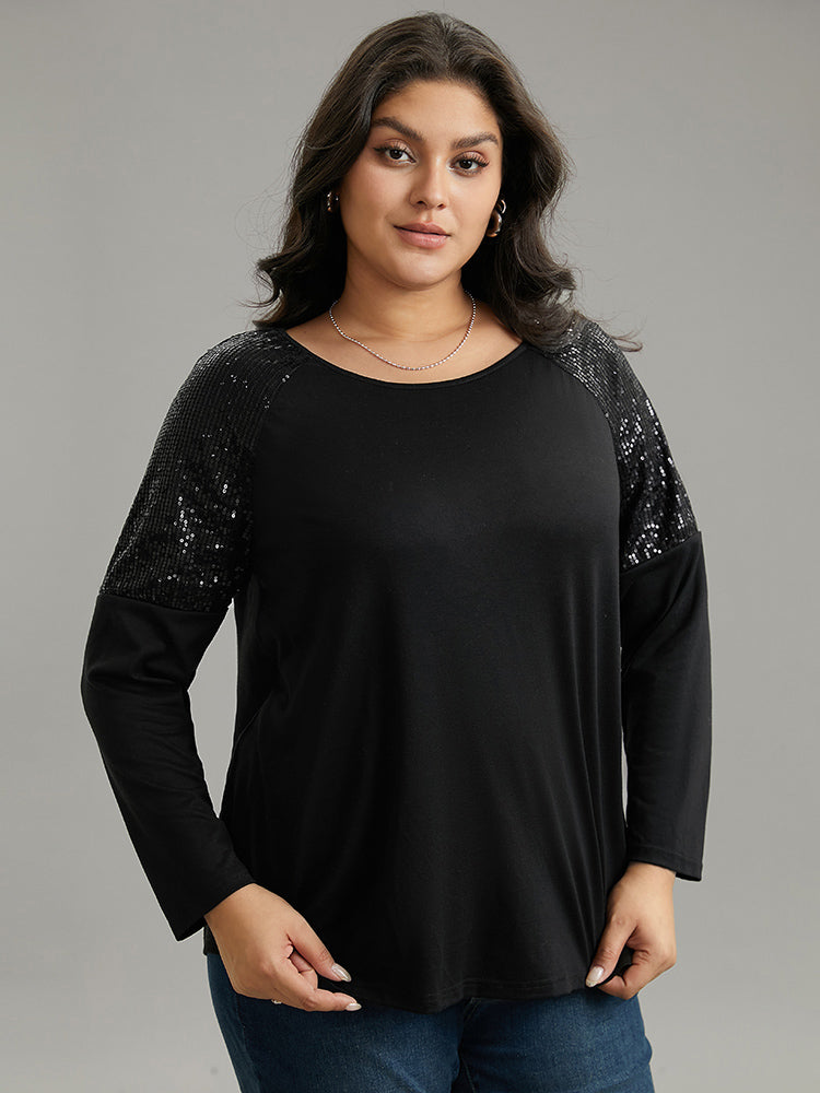 Sequin Patchwork Raglan Sleeve T-shirt