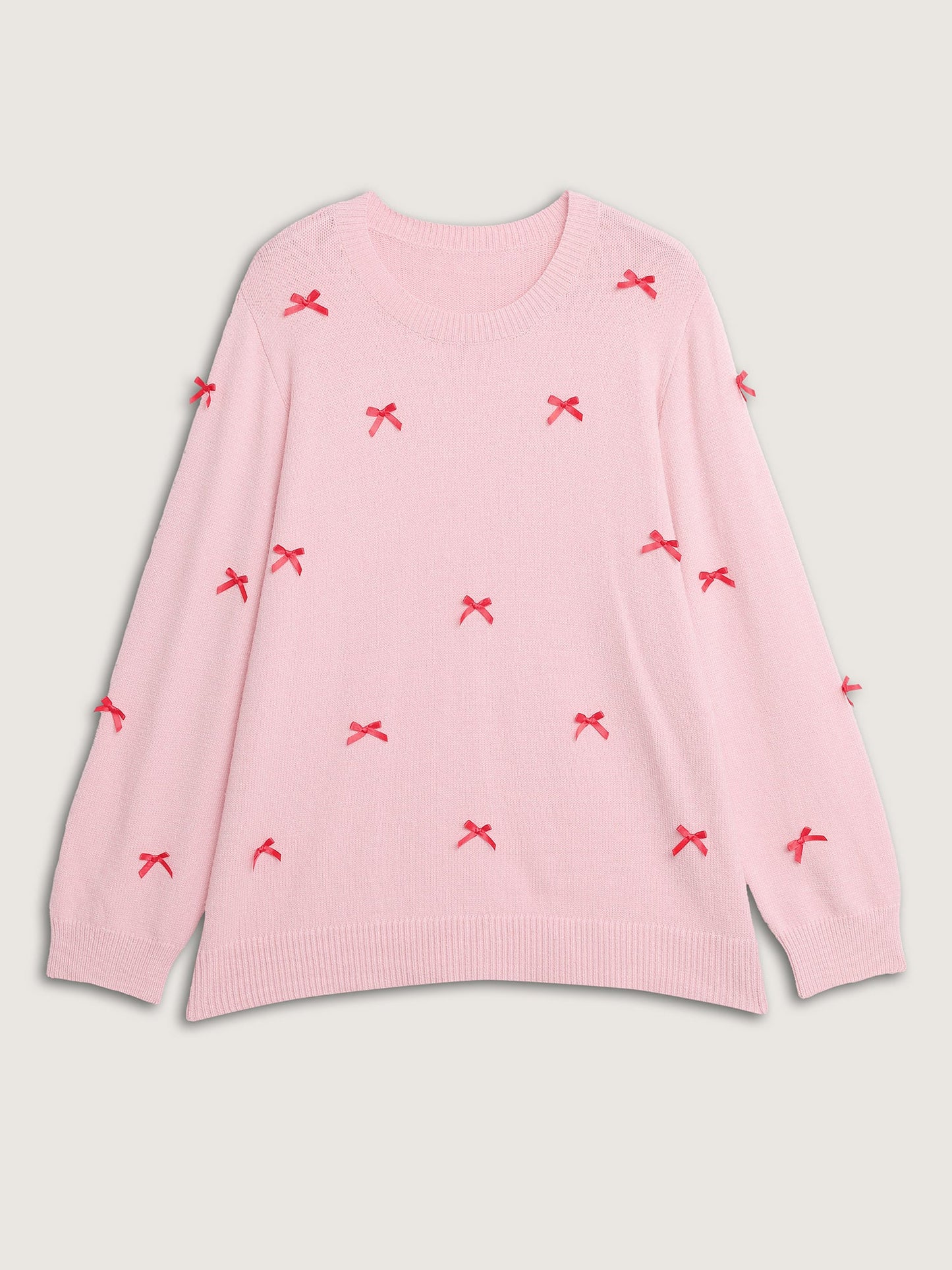 Bowknot Detail Ribbed Hem Pullover