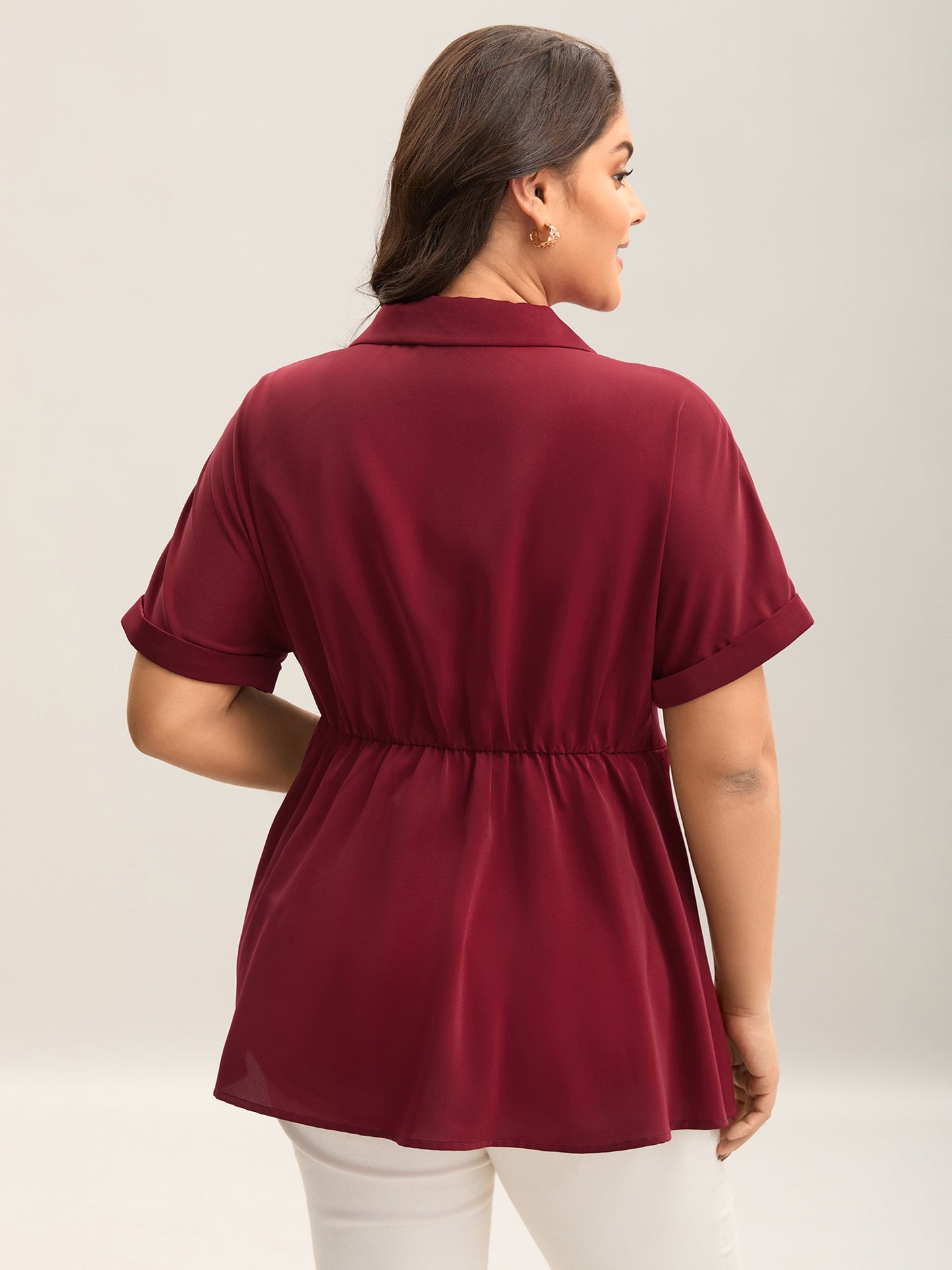 Side Knotted Collar Plain Shirt
