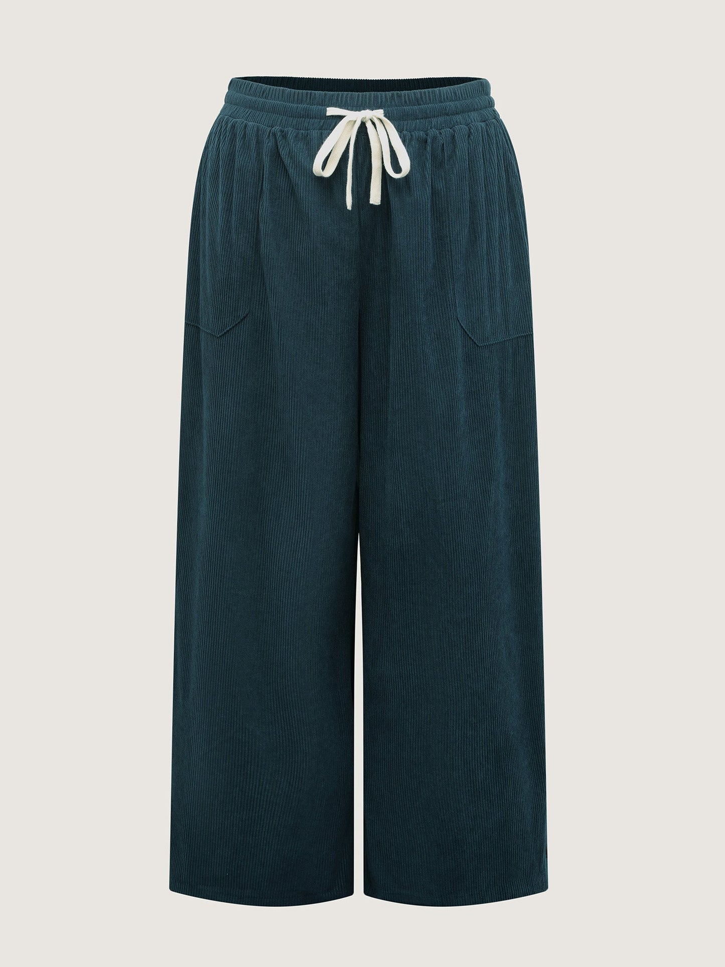 Textured Slit Drawstring Wide-Leg Pants