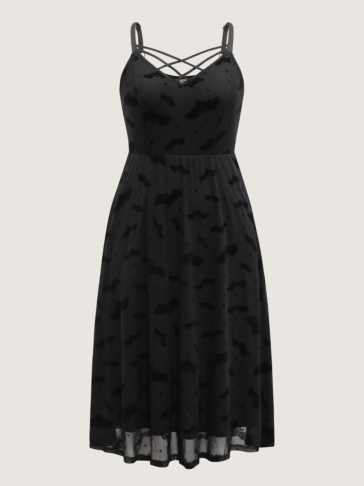 Bat Chilling Print Stretchy Waist Midi Dress