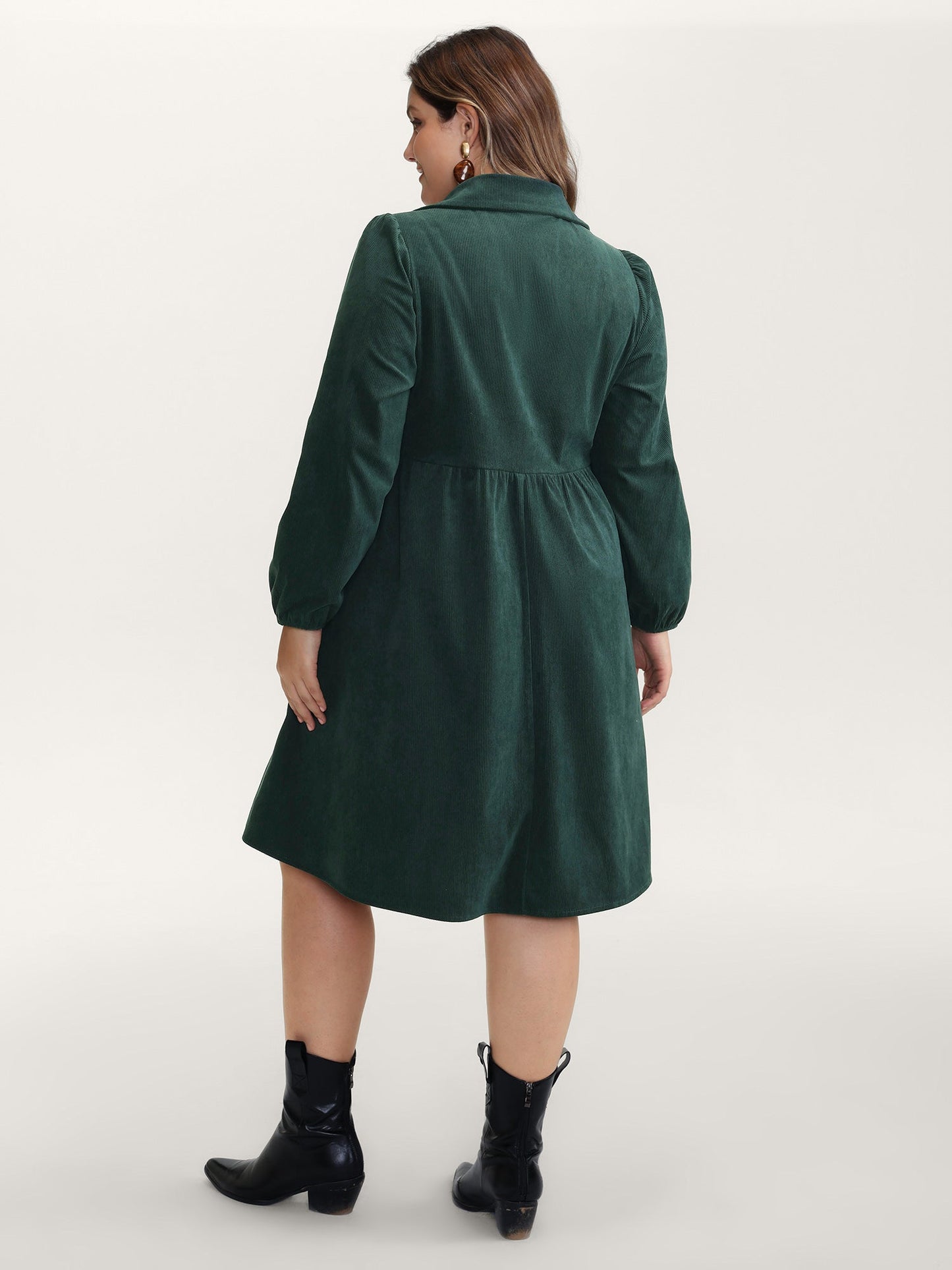 Corduroy Embroidered Midi Shirt Dress