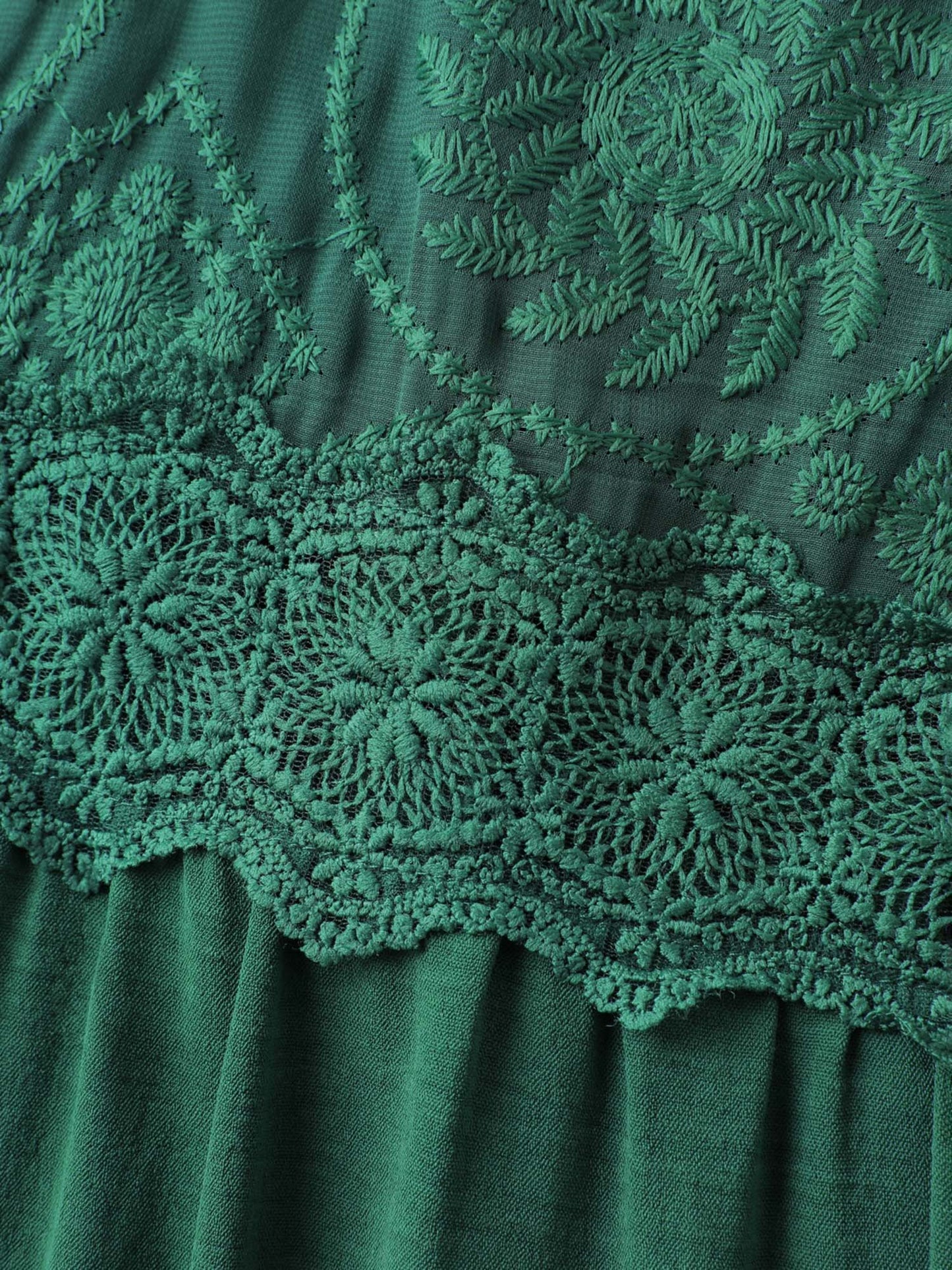 Embroidered Lace Trim Neck Drawstring Maxi Dress