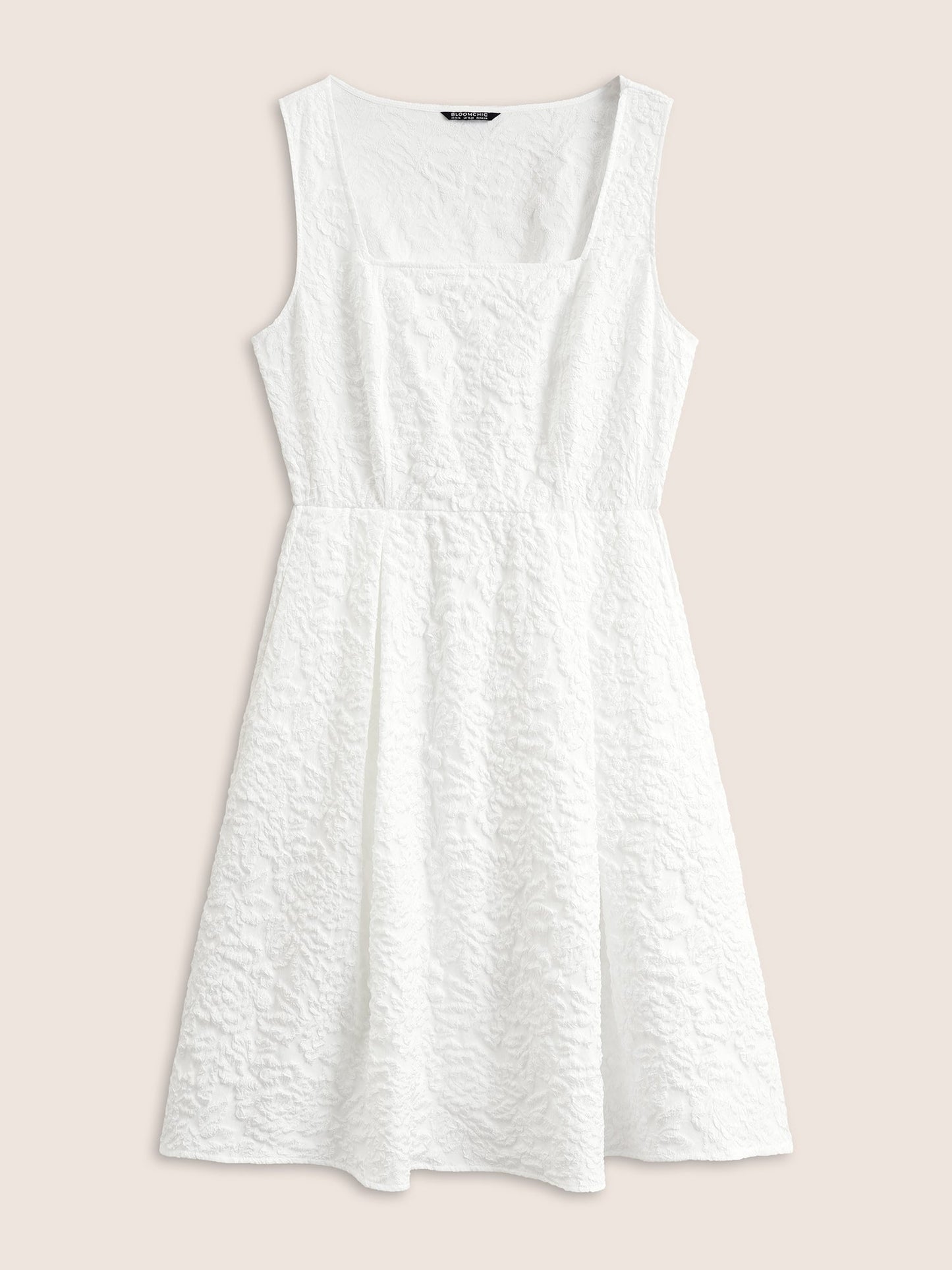 Textured Solid Pocket Square Neck Tank Dress