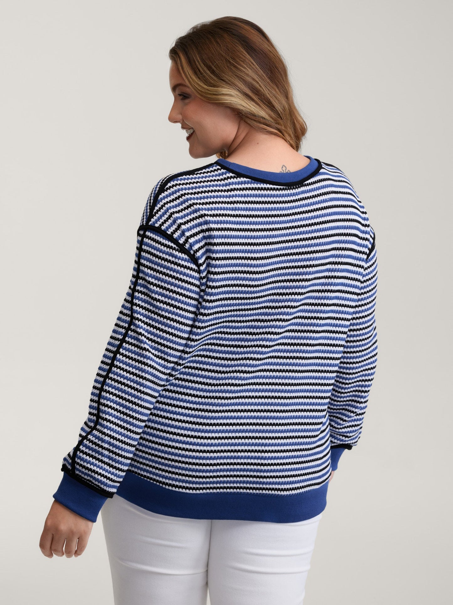 Stripe Print Contrast Edge Drop Shoulder Sweatshirt