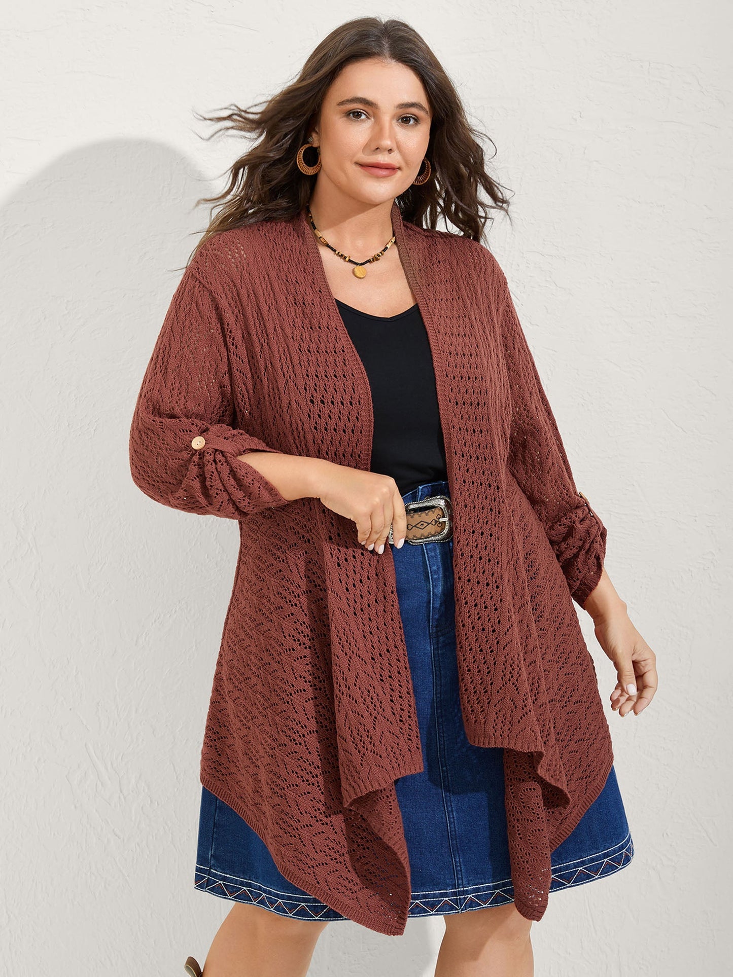 Textured Cut-Out Asymmetrical Lightweight Cardigan