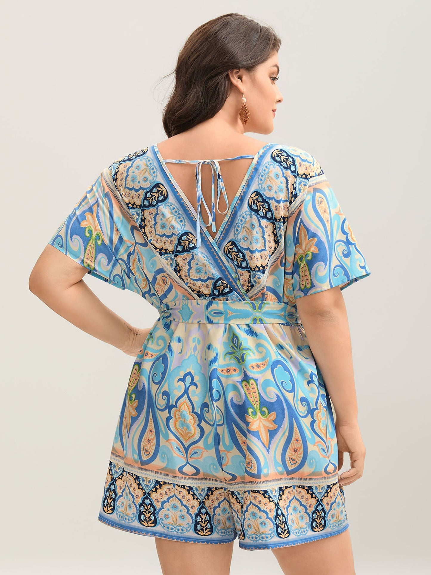 Boho Print Tie-Waist Pockets Romper