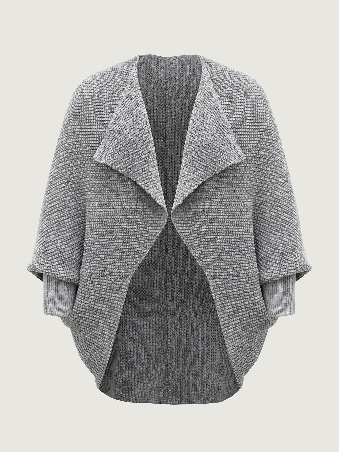Folded Collar Textured Open-Front Knit Cardigan